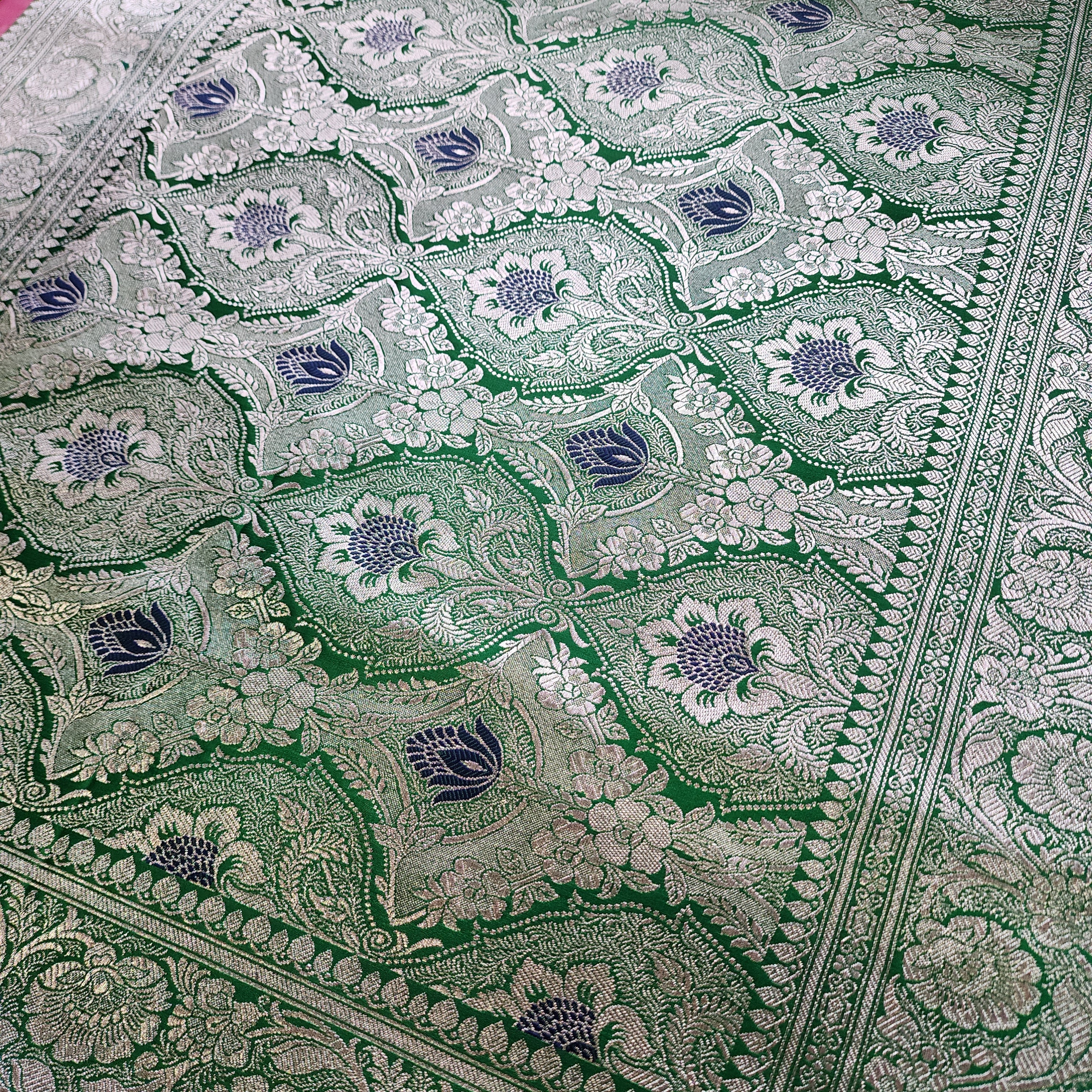 Rose Pink Pure Banarasi Katan Silk Saree with light Gold Zari Weaving