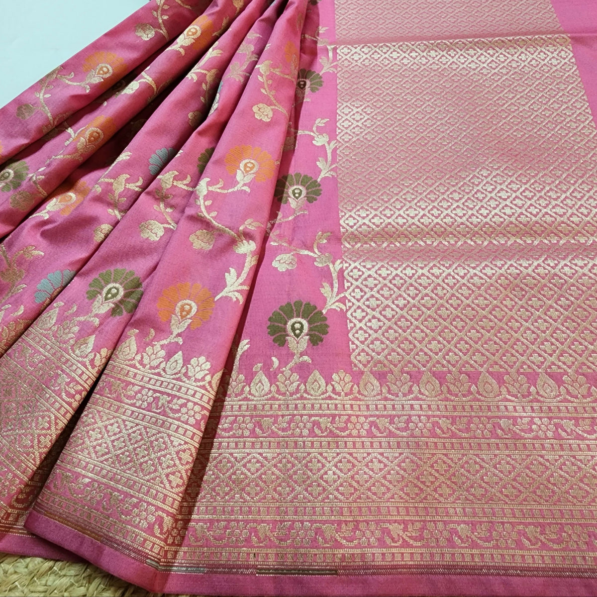 Banarasi Silk Floral Jaal Dupatta - Blush Pink