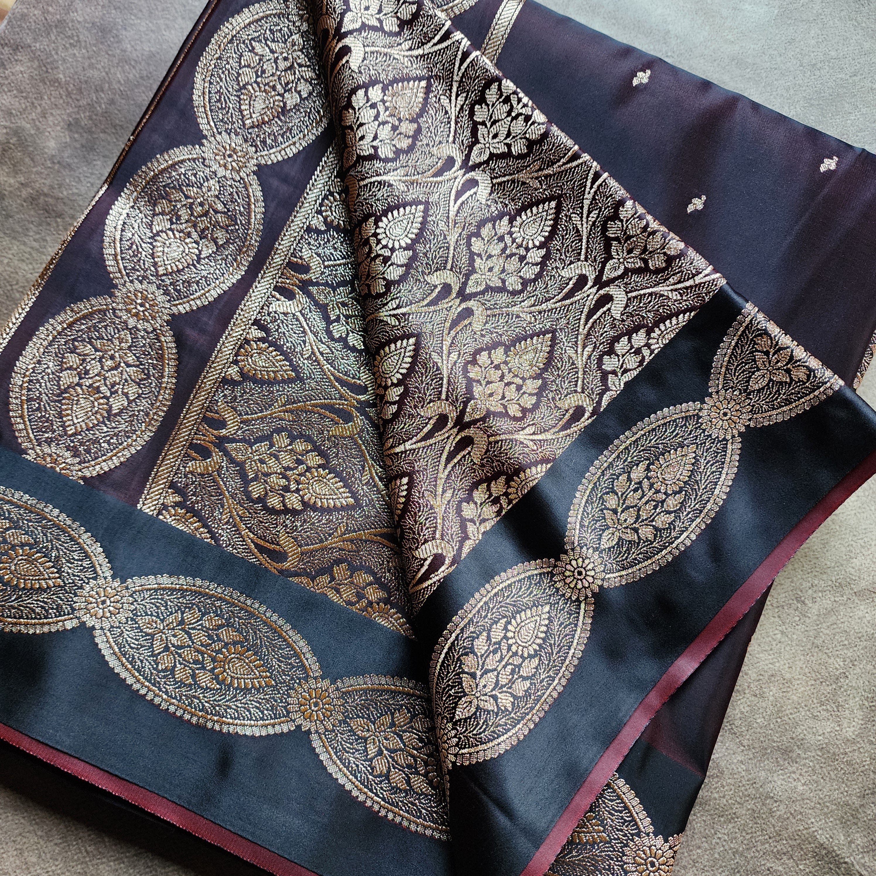 Deep Maroon Pure Banarasi Katan Silk Saree with Gold Zari Weaving