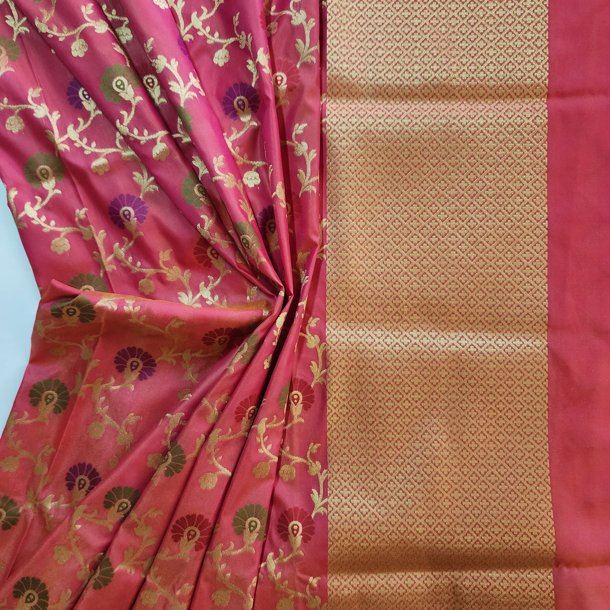 Banarasi Silk Floral Jaal Dupatta - Terracotta Rose