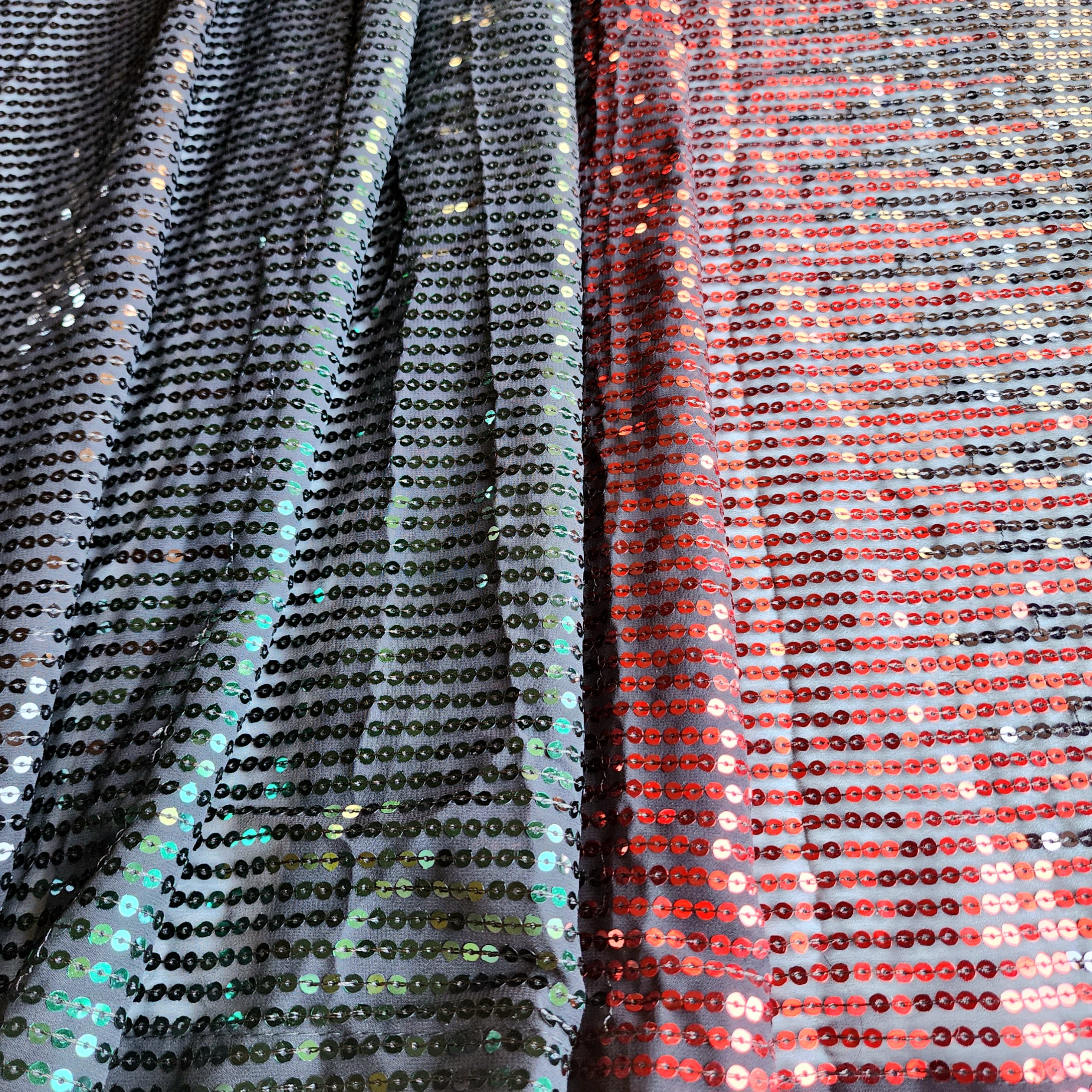 Georgette Designer Sequinned Saree - Black and Red Shade