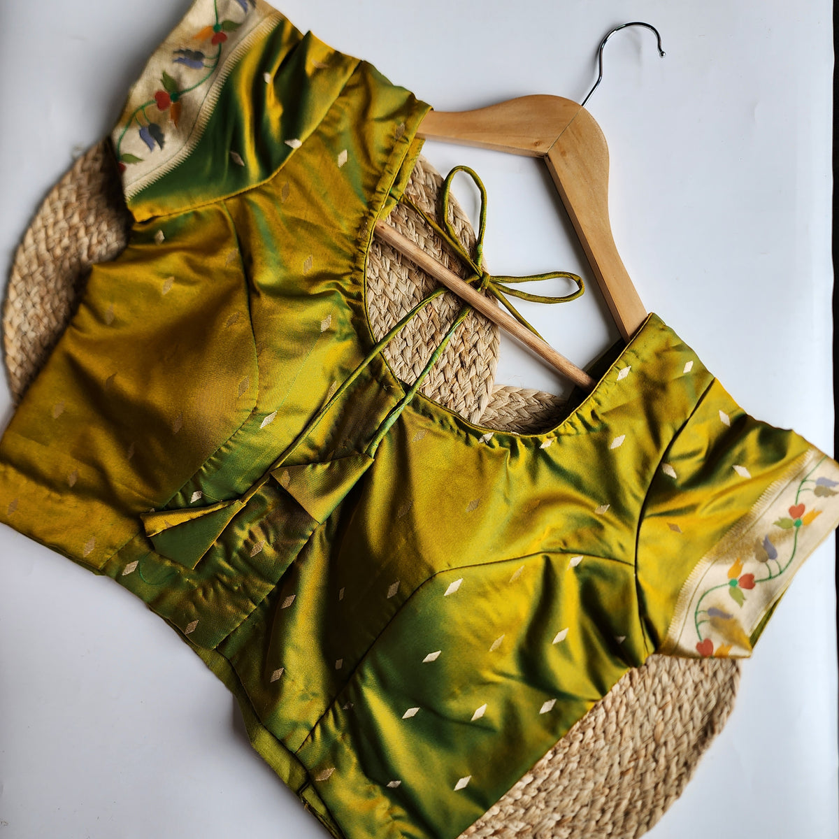 Raahi - Popati Green Paithani Silk Saree with Stitched Blouse