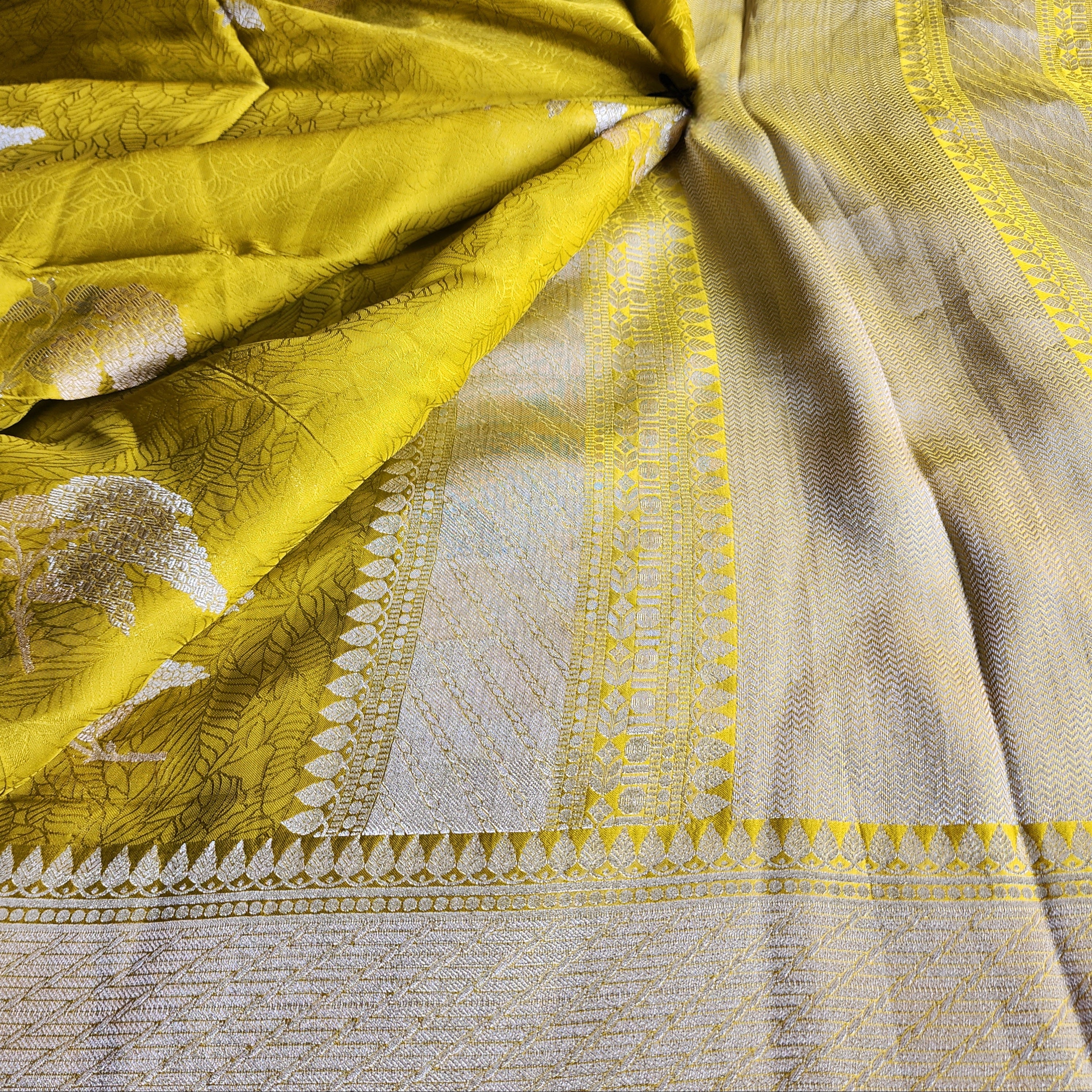 Mustard Yellow Mashru Katan Silk Saree