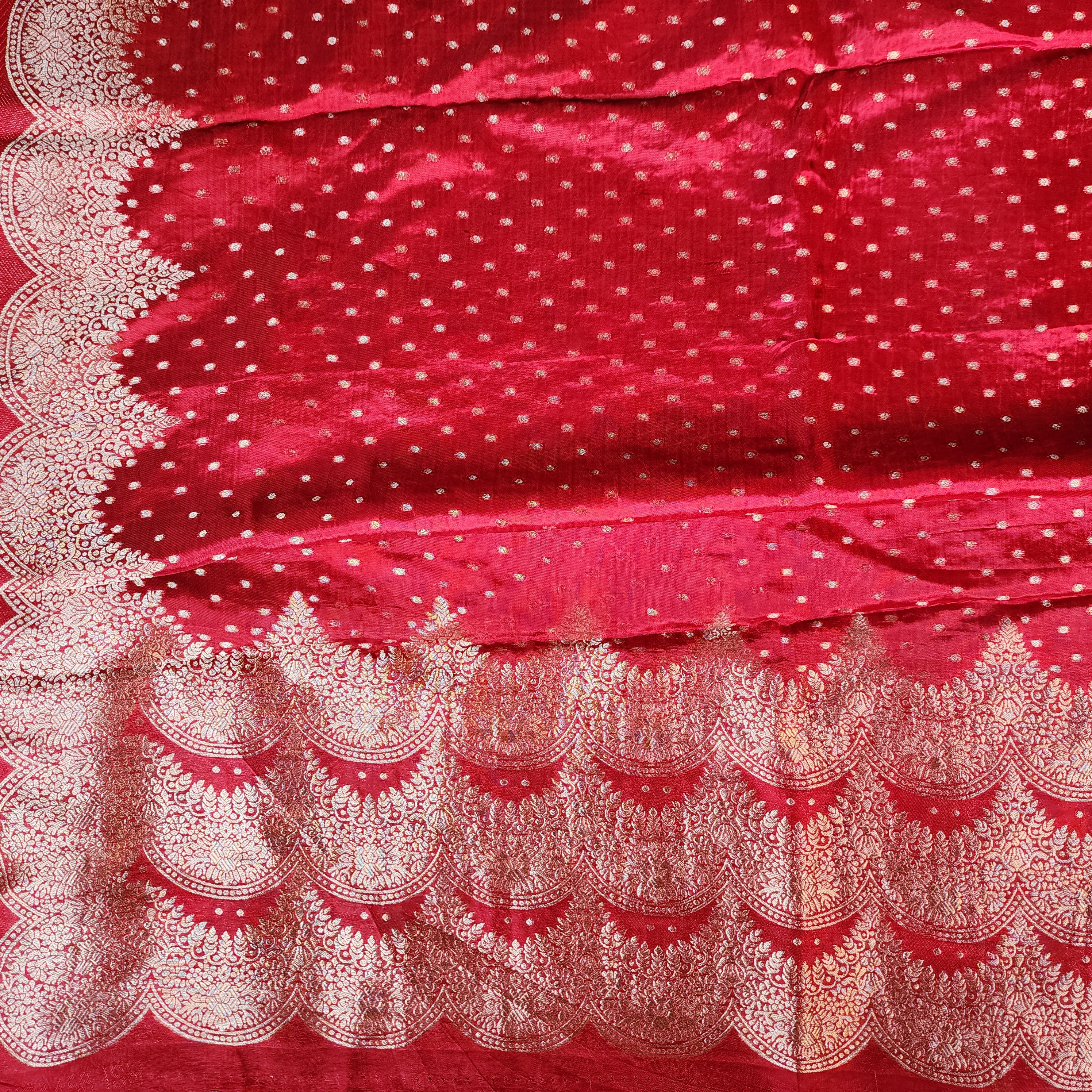 Deep Red Muslin Silk Saree with Cream Border