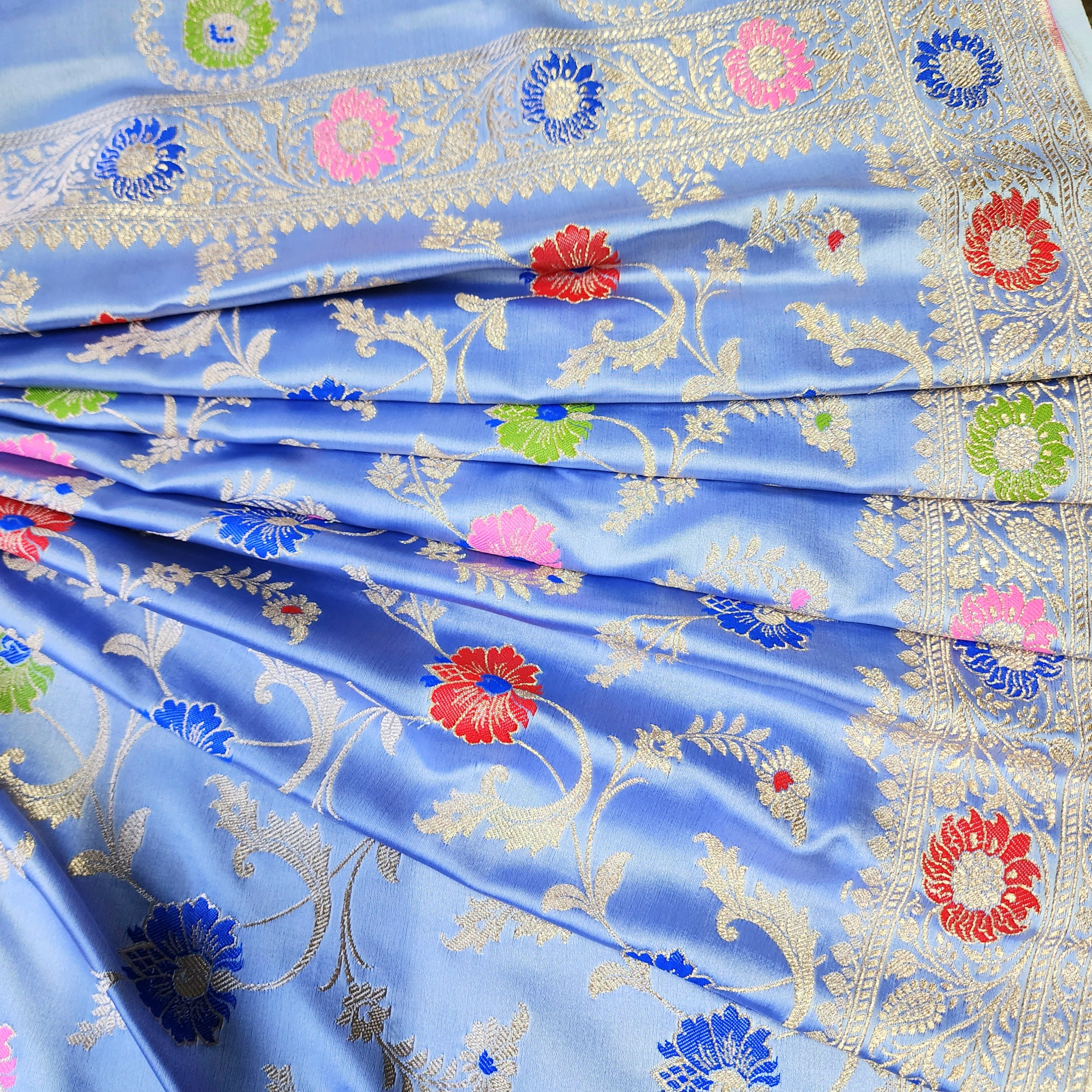 Enriched Banarasi Katan Silk Saree | Sky Blue Multicolor Meenakari Floral Jaal