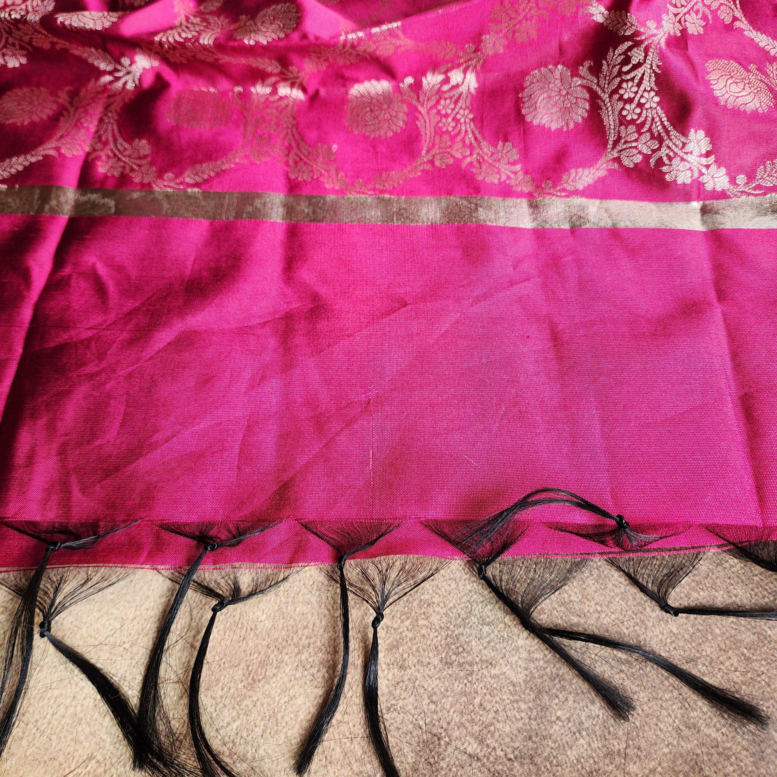Rani Pink Semi Silk Zari Dupatta