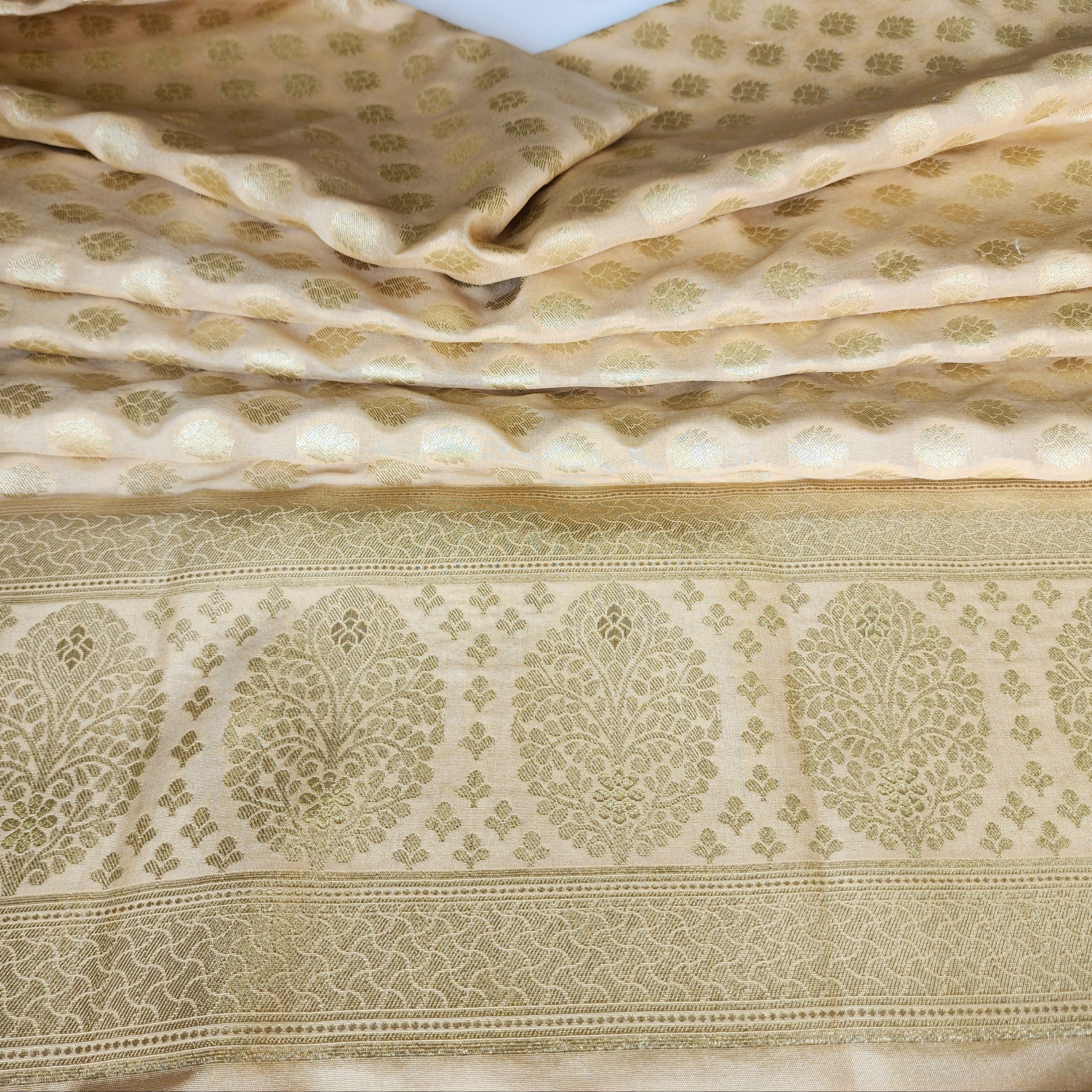 Champagne Beige Banarasi Tapetta Silk Dupatta with Gold Floral Zari Weave