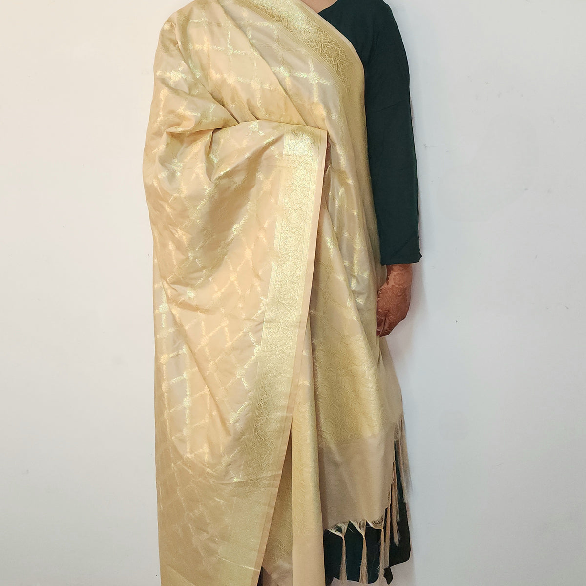 Banarasi Tapetta Silk - Champagne Zari Jaal Dupatta