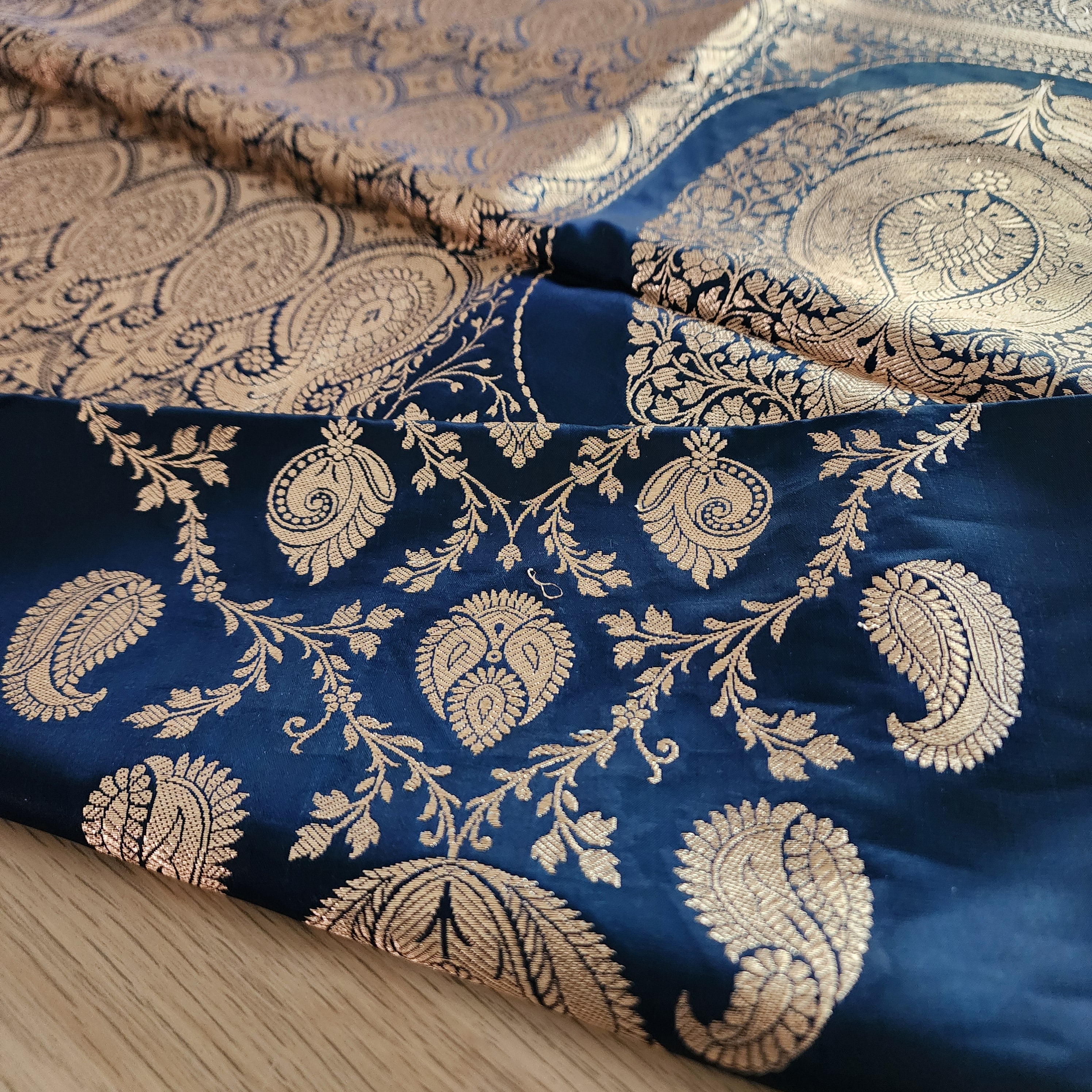 Rich Navy Blue Pure Banarasi Katan Silk Saree with light Gold Zari Weaving