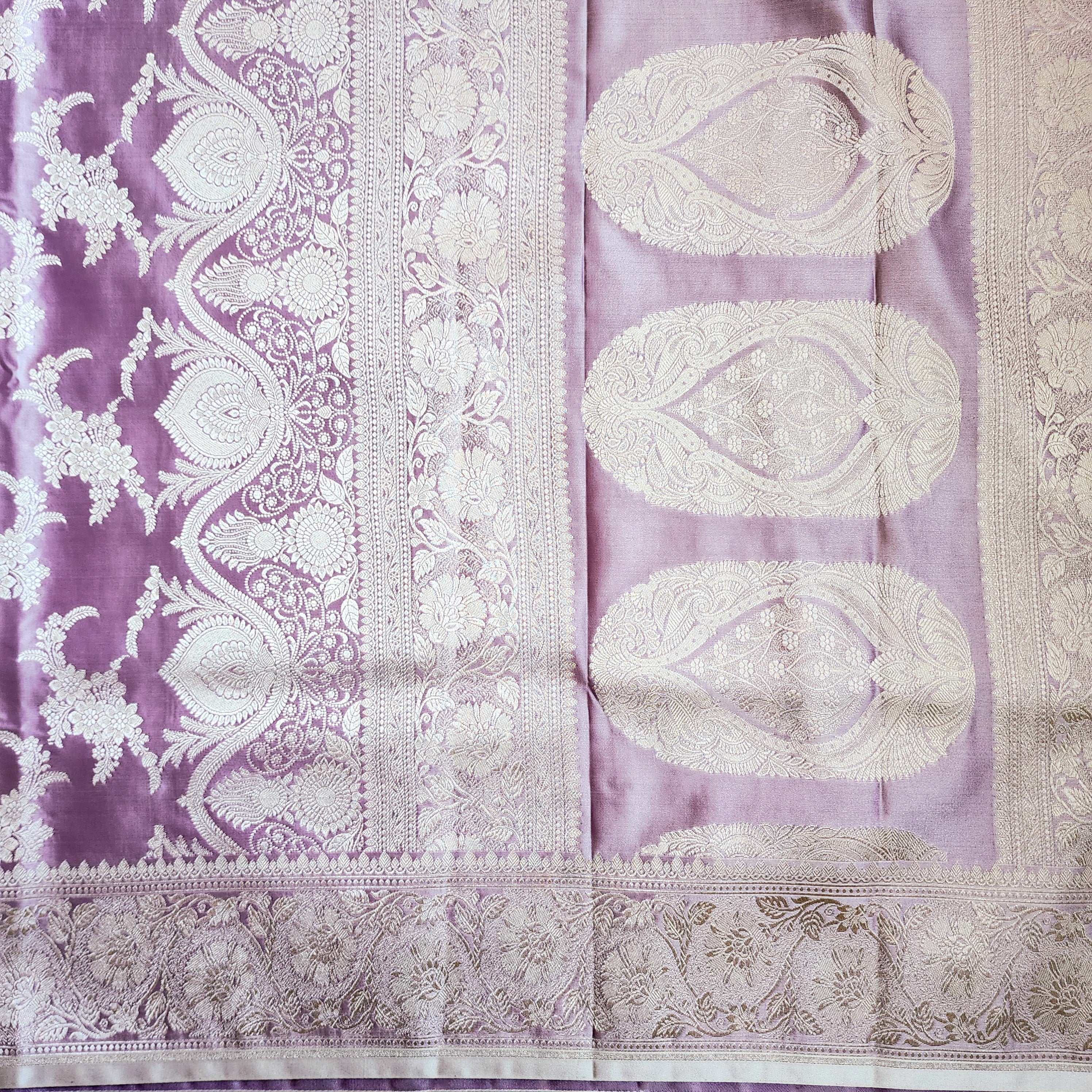 Lilac Banarasi Katan Silk Saree with Floral Vine Jaal