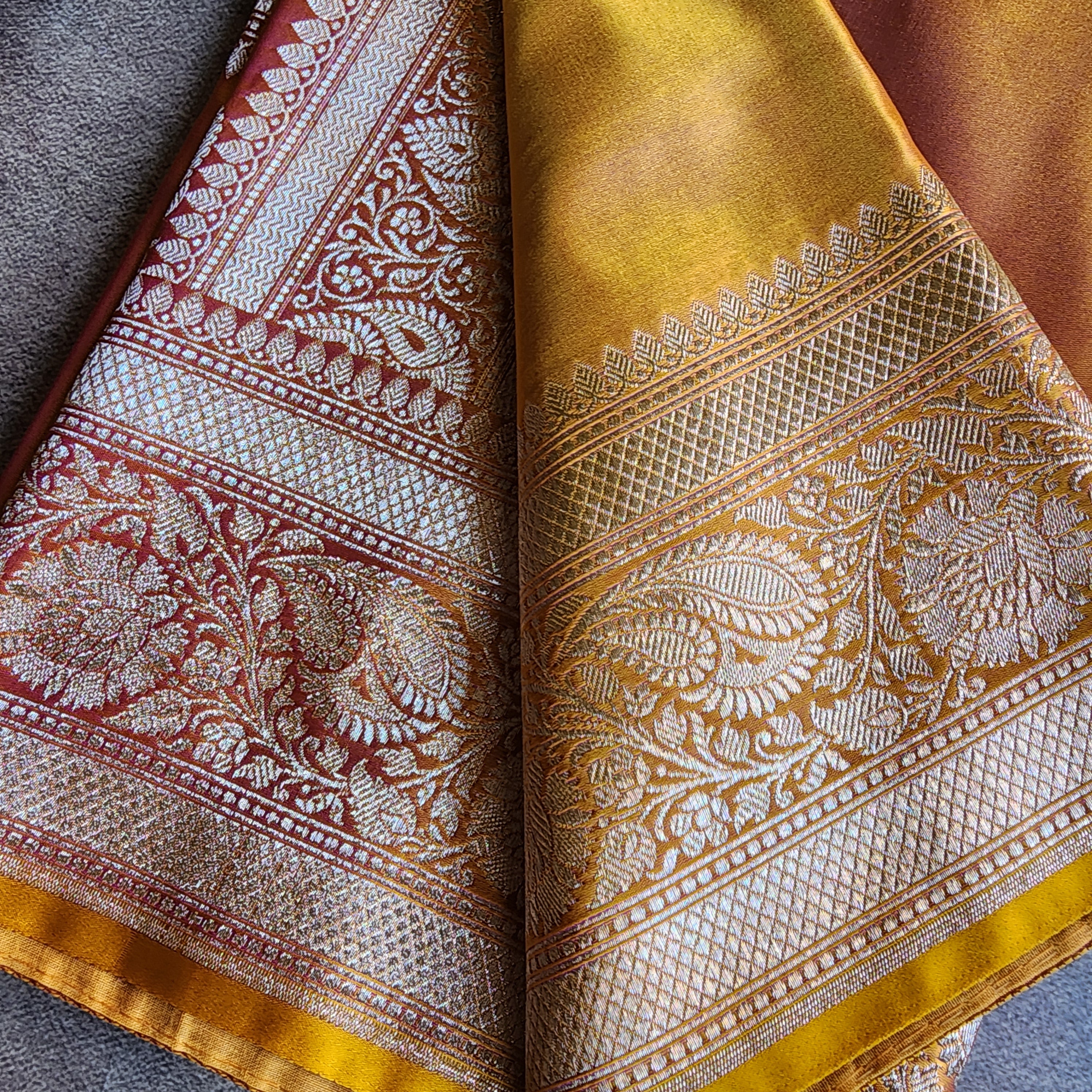 Rich Mustard Yellow Pure Banarasi Katan Silk Saree with light Gold Zari Weaving
