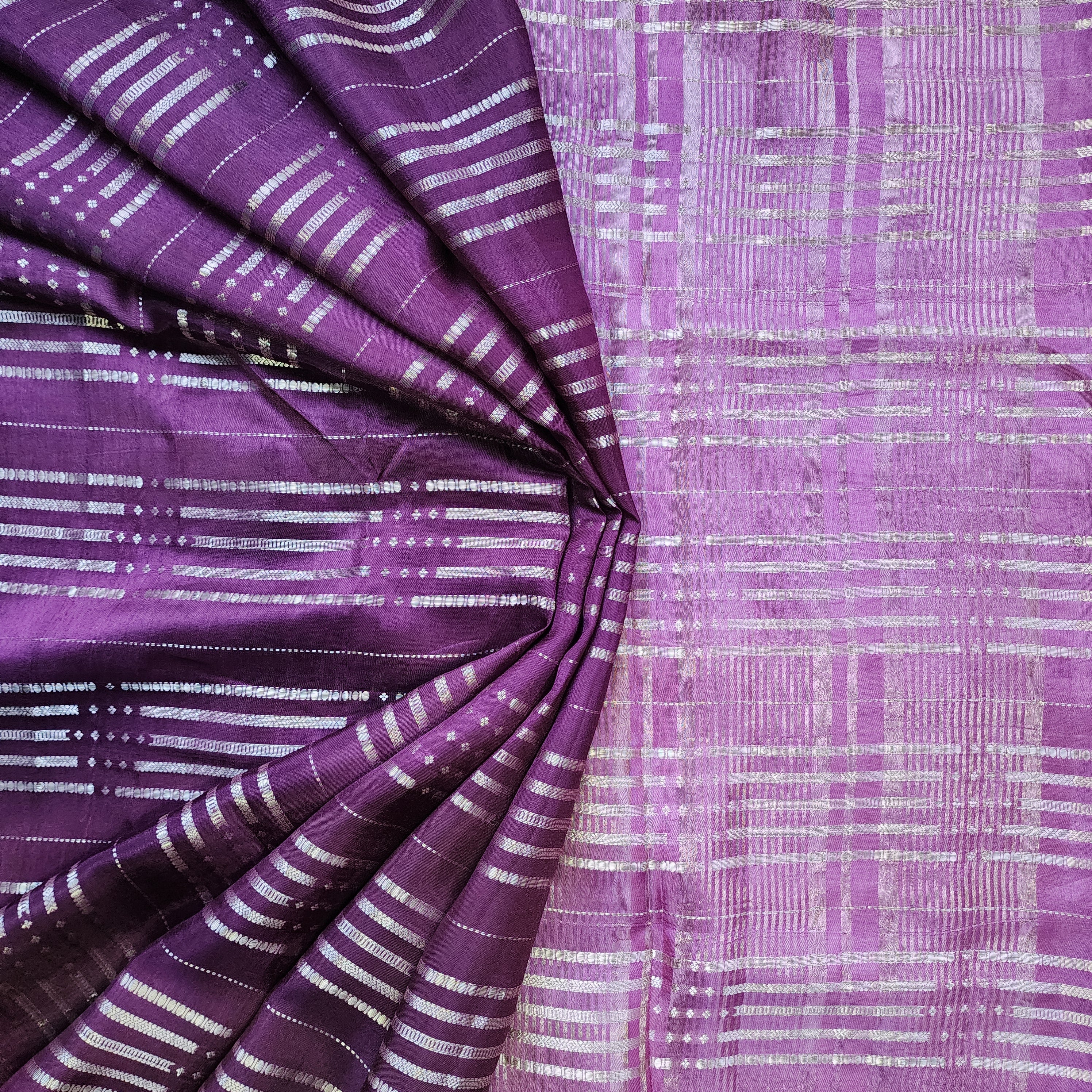 Deep Plum Crepe Georgette Silk Saree with Gold Zari Detailing