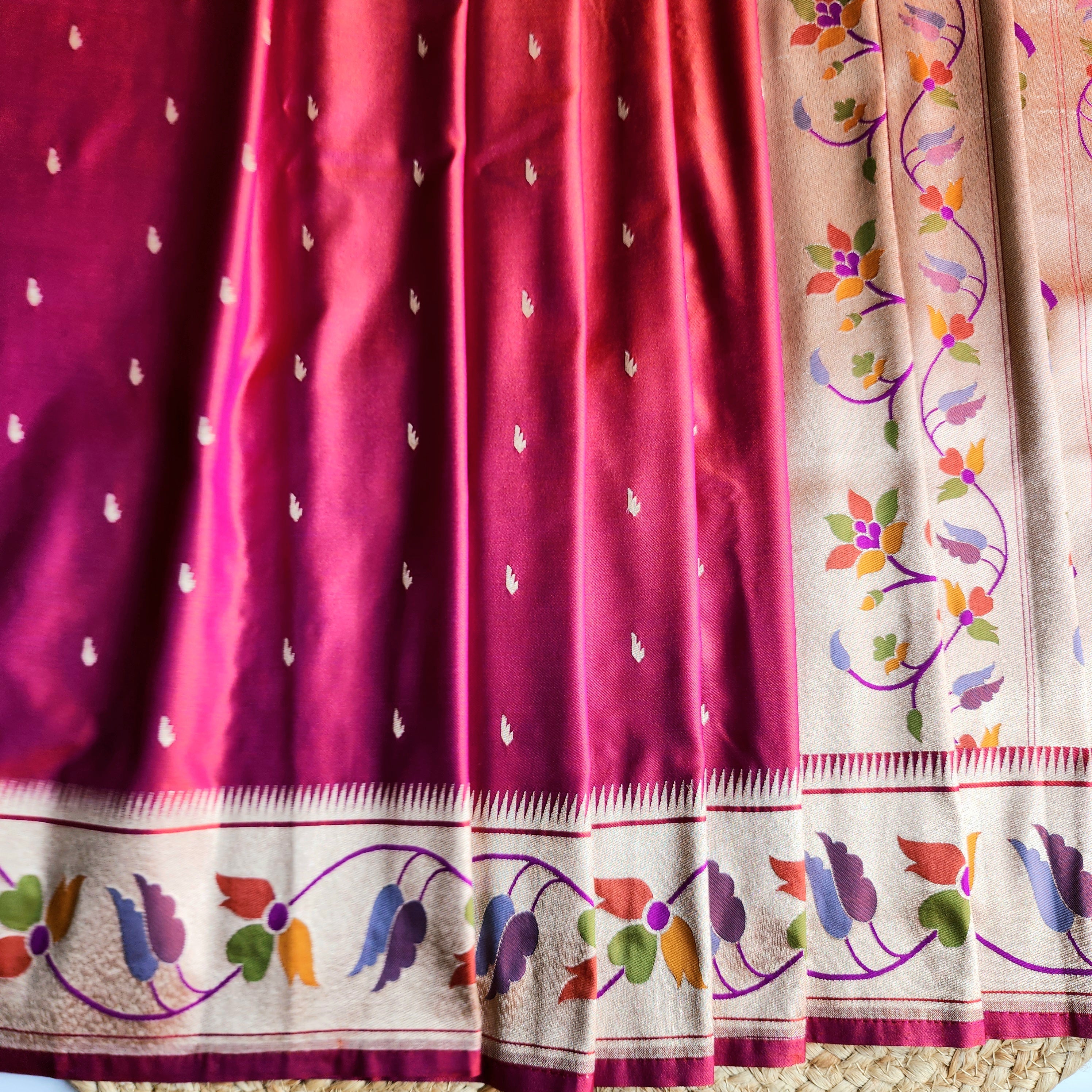 Raahi - Peachish Pink Paithani Silk Saree with Stitched Blouse