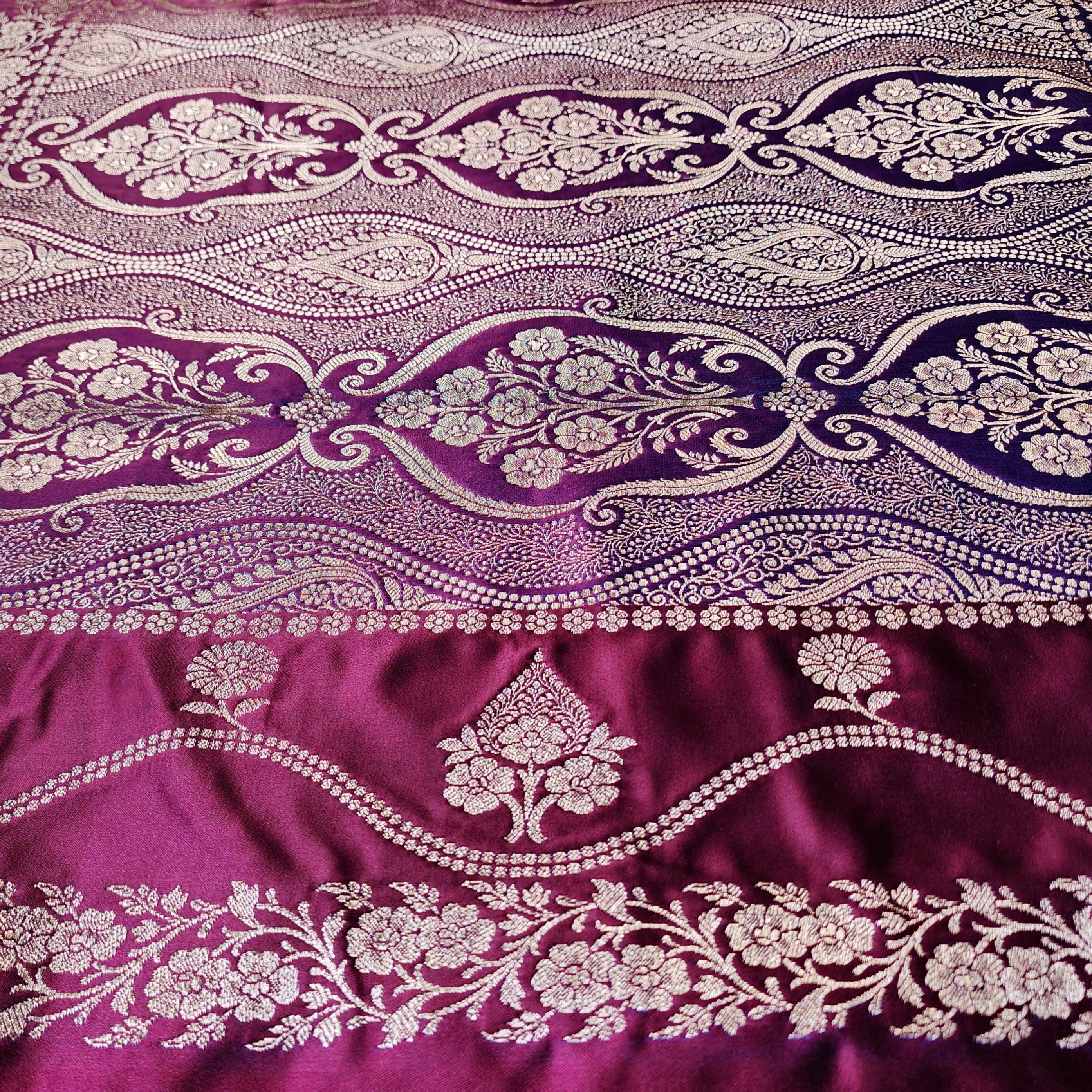 Royal Purple Pure Banarasi Katan Silk Saree with Magenta Border