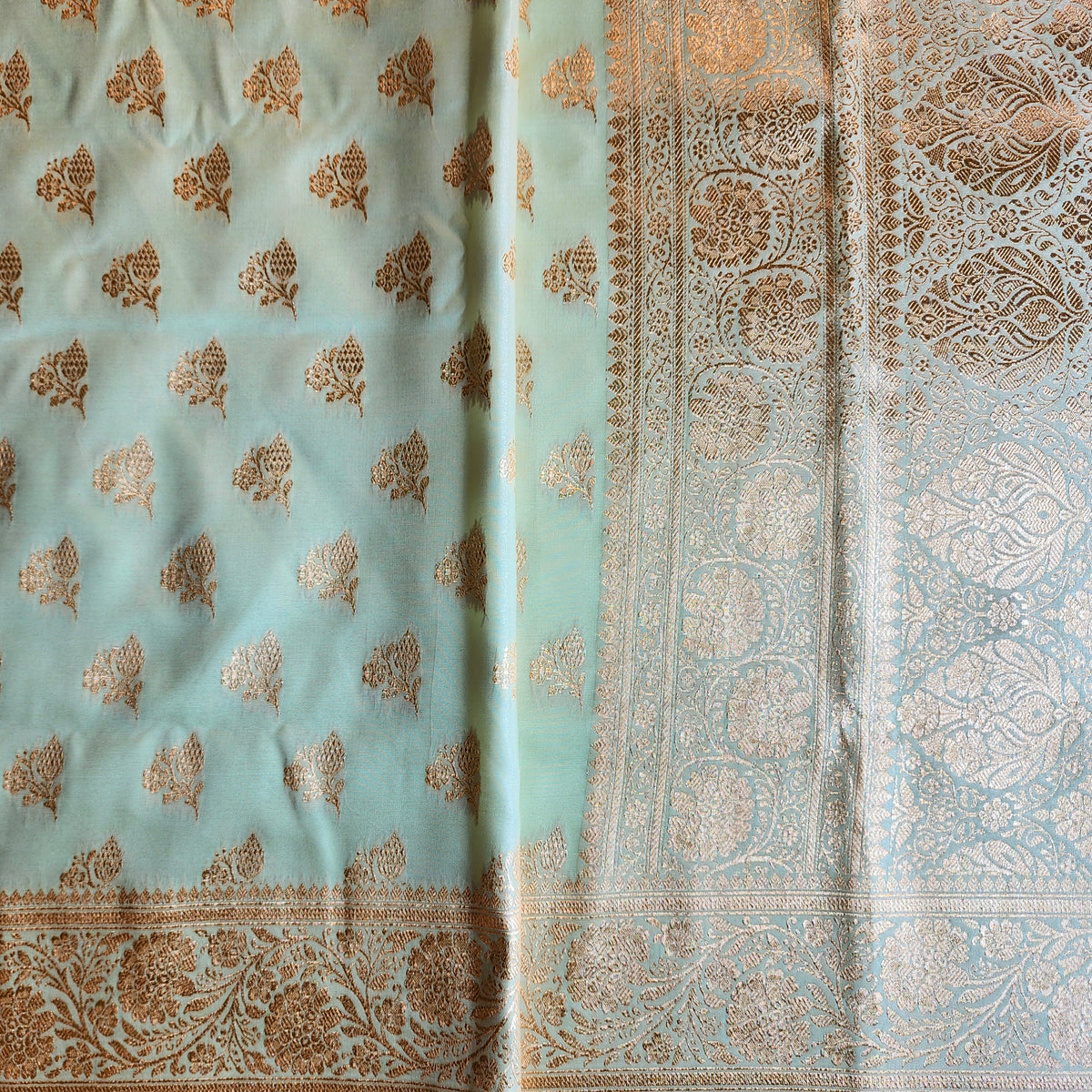 Rich Mint Green Banarasi Silk Saree with Gold Zari Weaving
