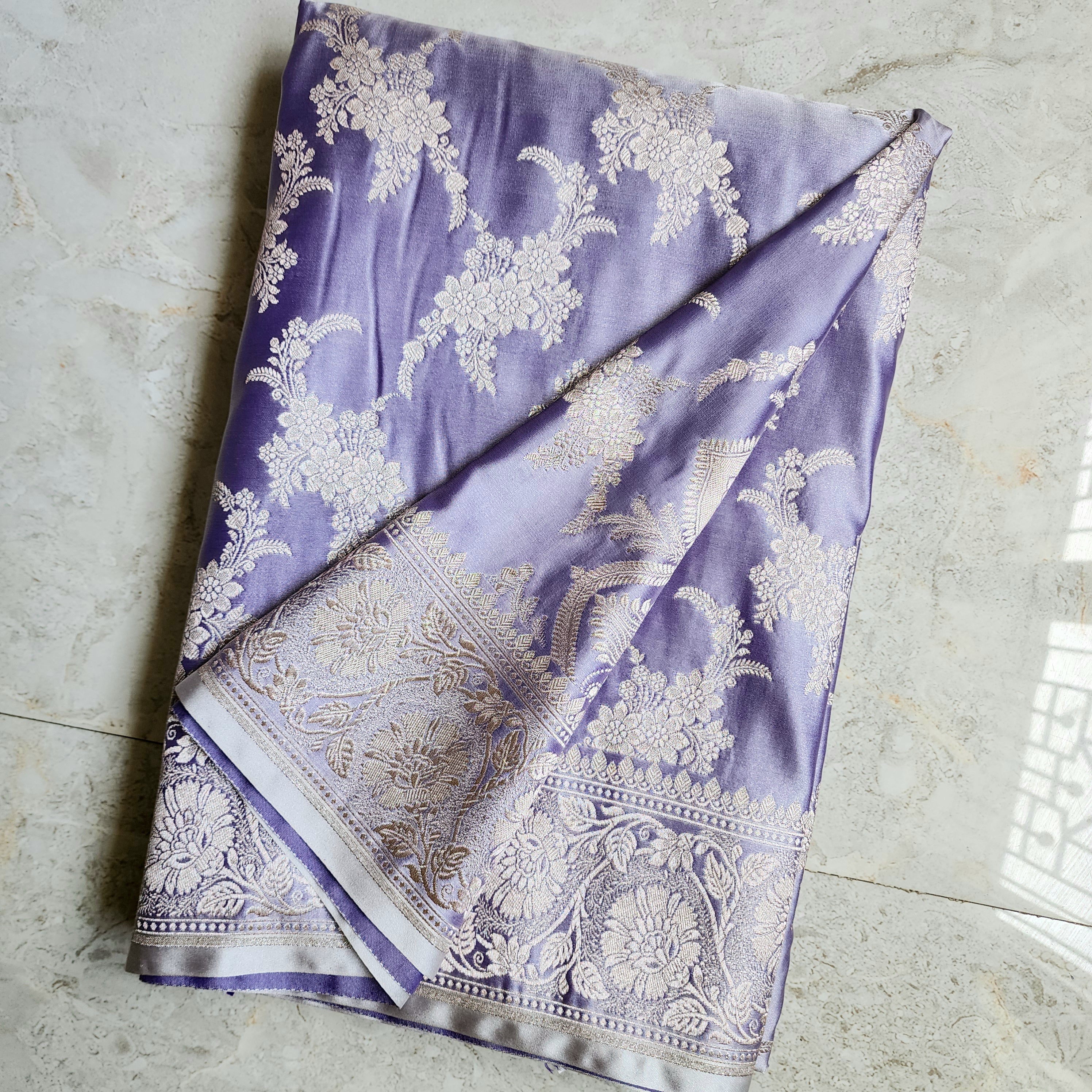 Mauve Banarasi Katan Silk Saree with Floral Vine Jaal