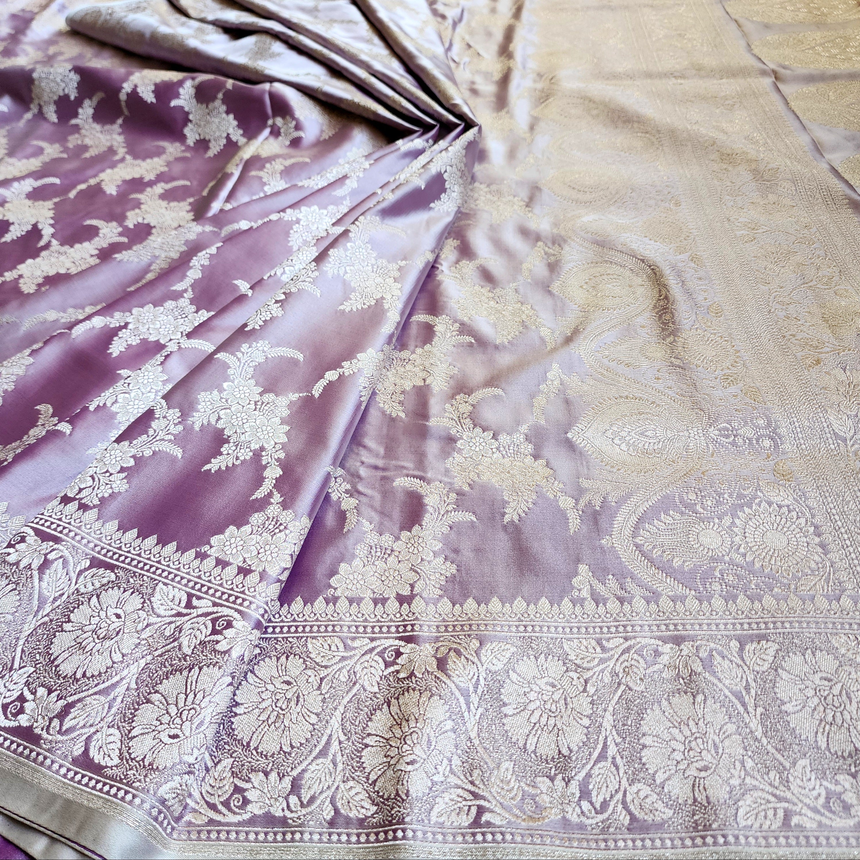 Lilac Banarasi Katan Silk Saree with Floral Vine Jaal