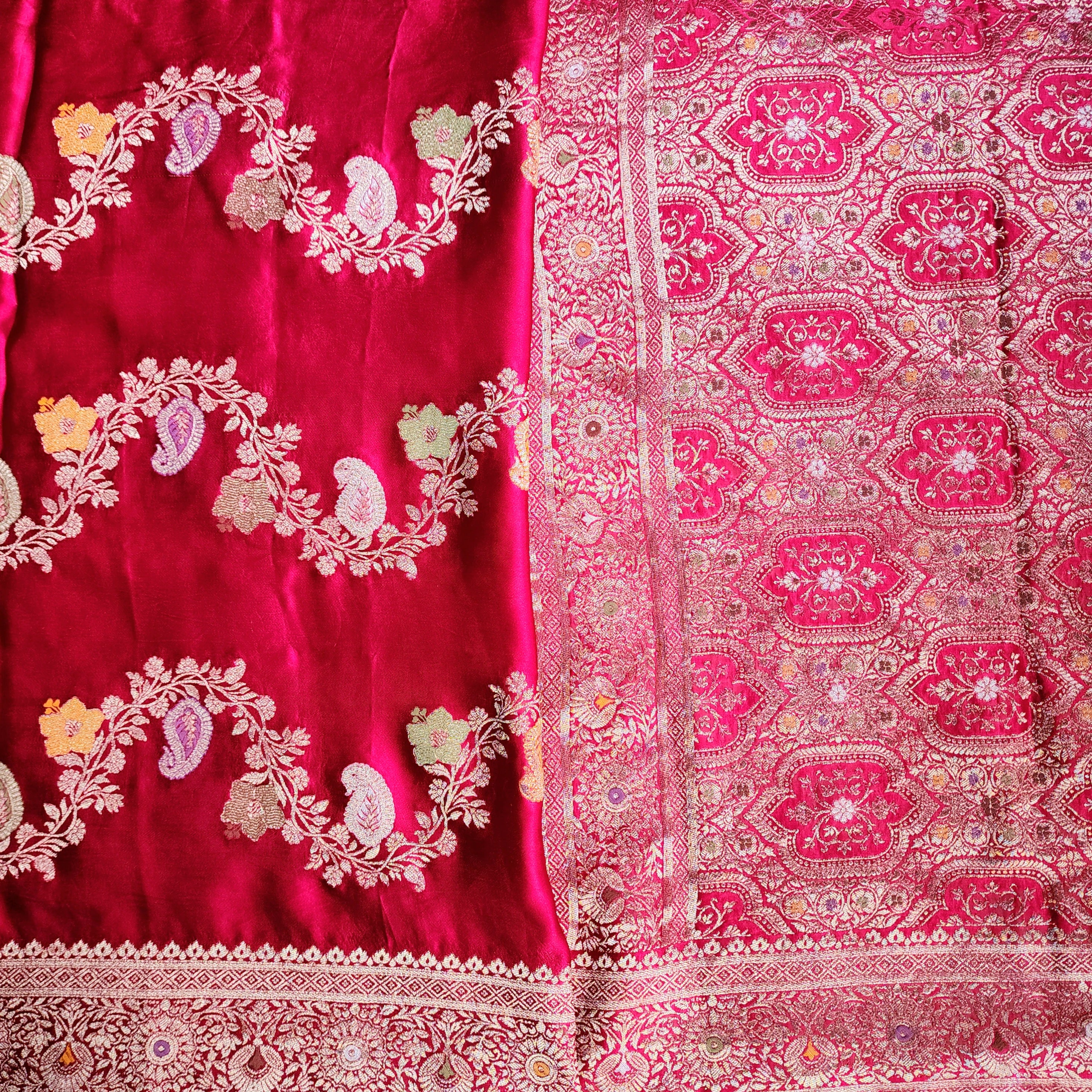 Deep Magenta Mashru Katan Silk Saree