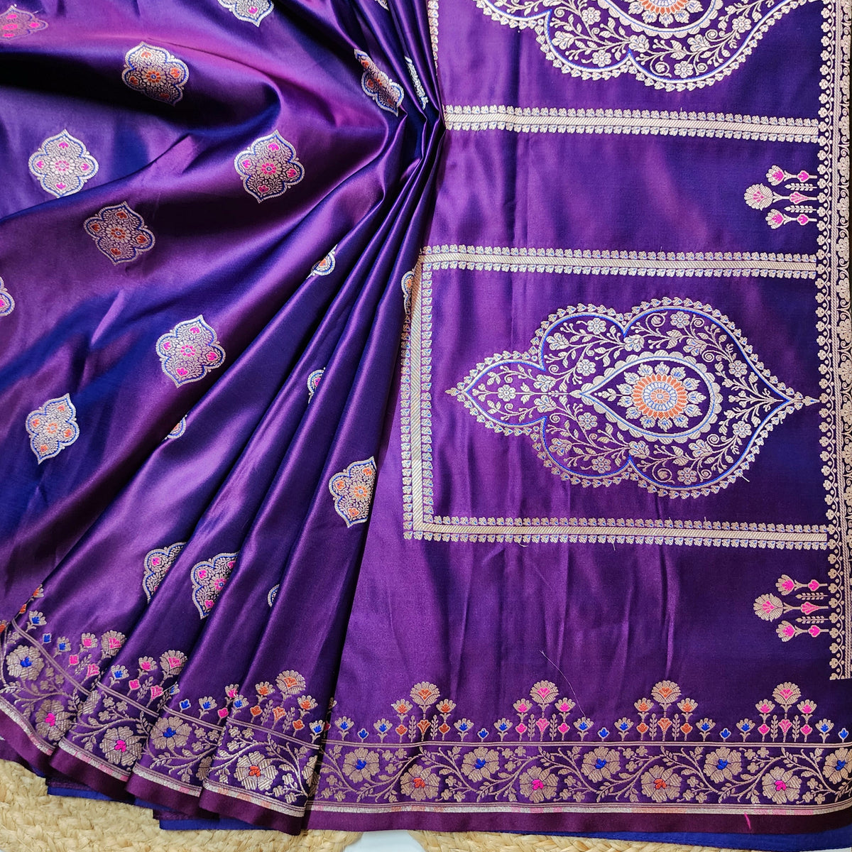 Purple Banarasi Katan Silk Saree with Multicolor Meenakari