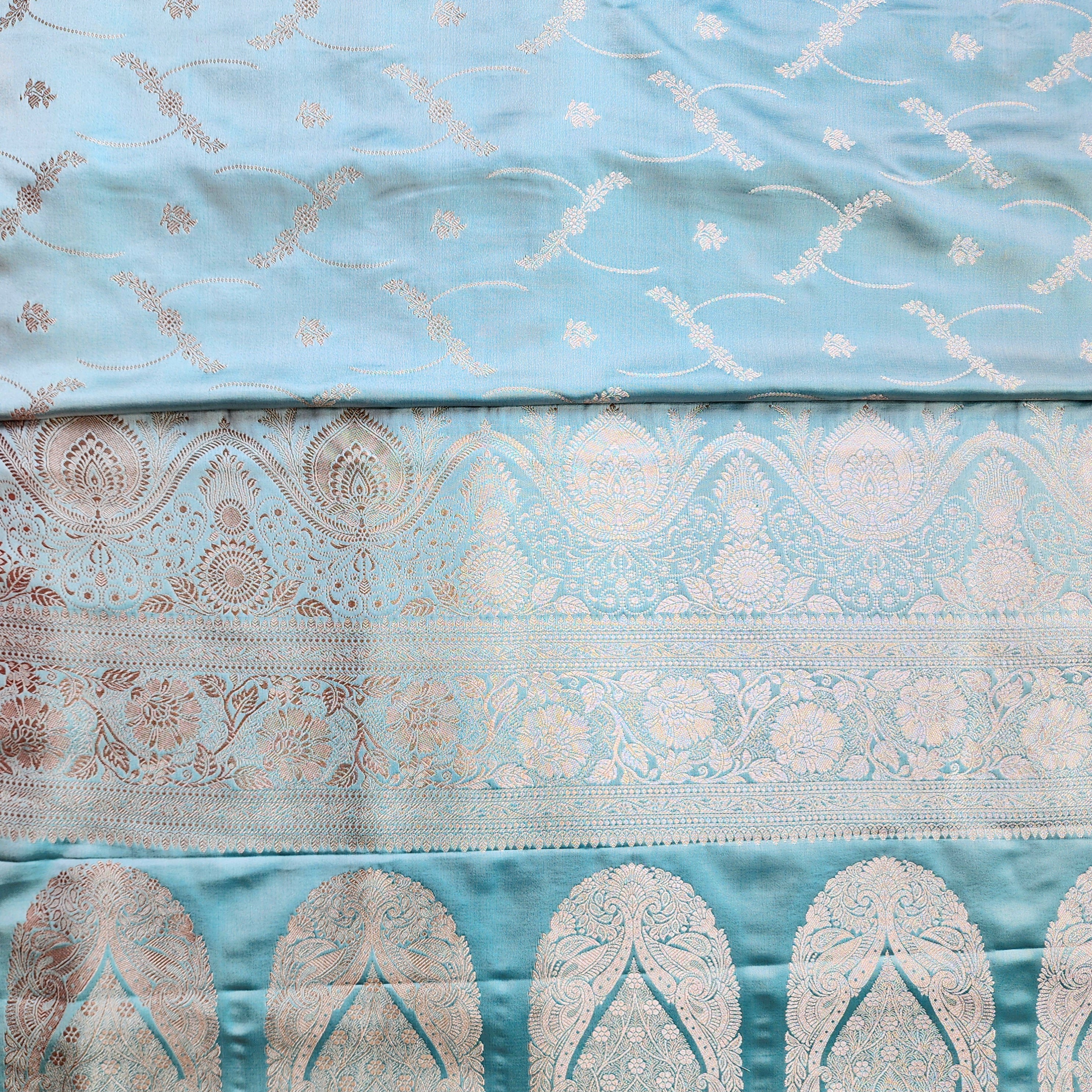 Pastel Sky Blue Banarasi Katan Silk Saree with Light Gold Zari weaving
