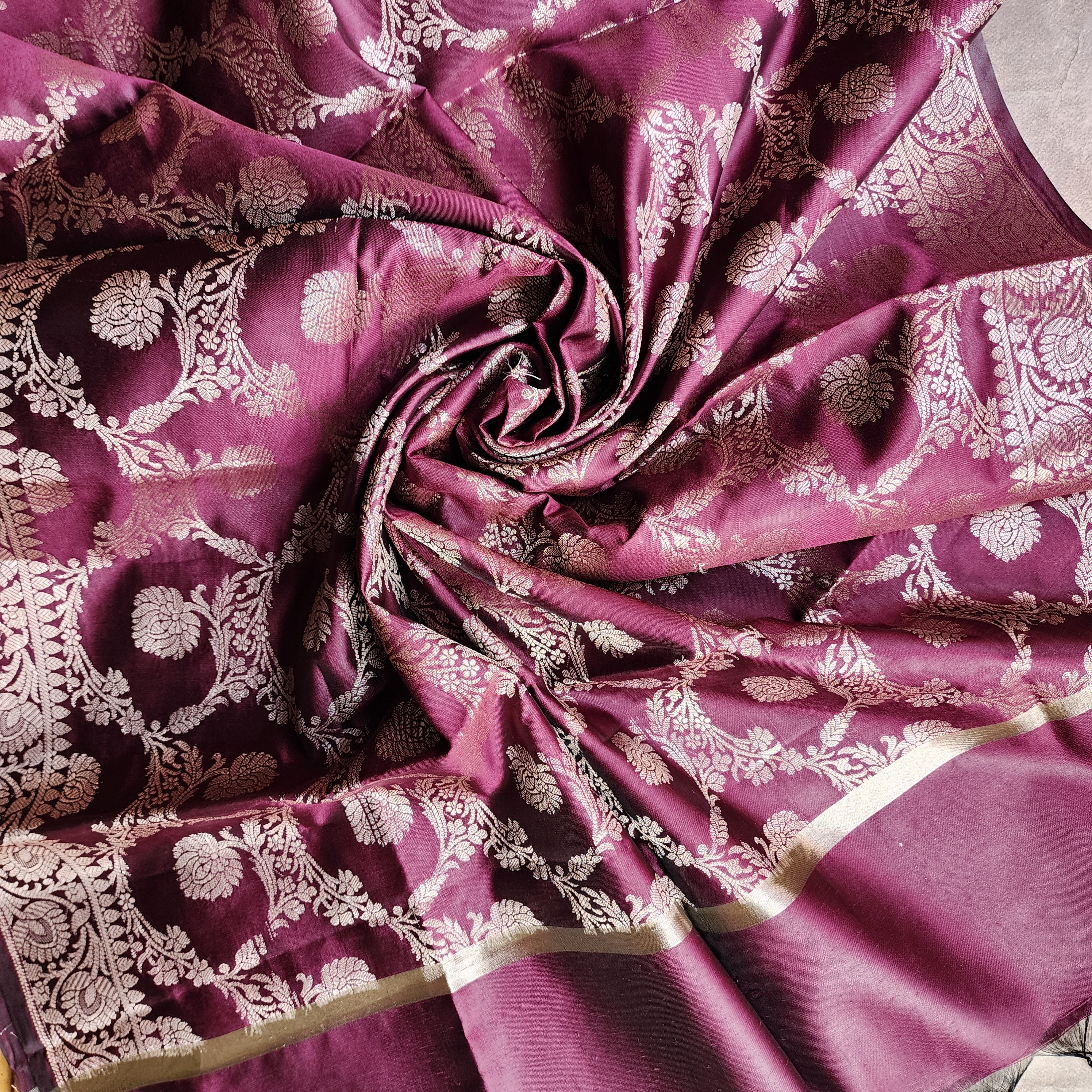 Plum Purple Semi Silk Zari Dupatta