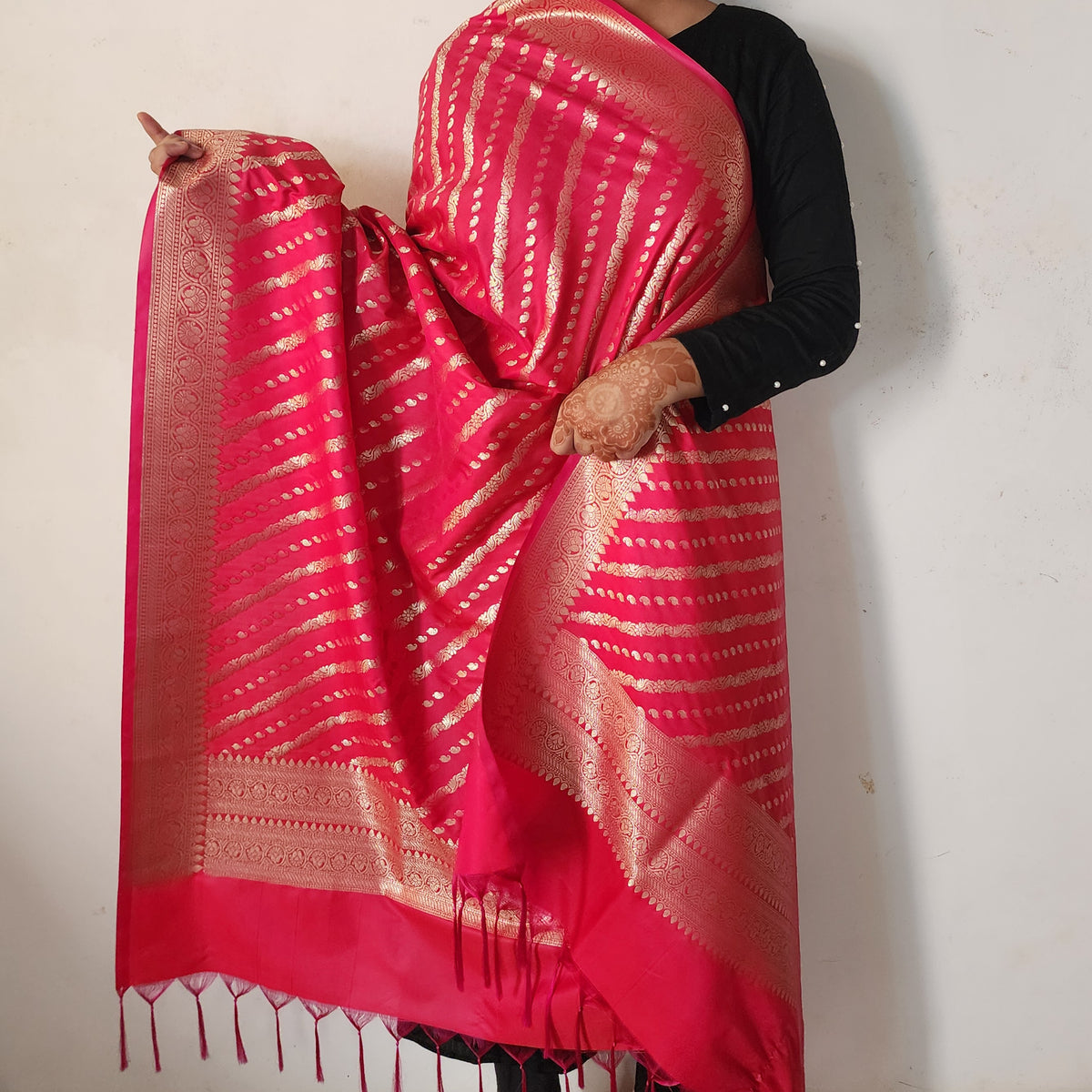 Rani Pink - Banarasi Leheriya Style Dupatta