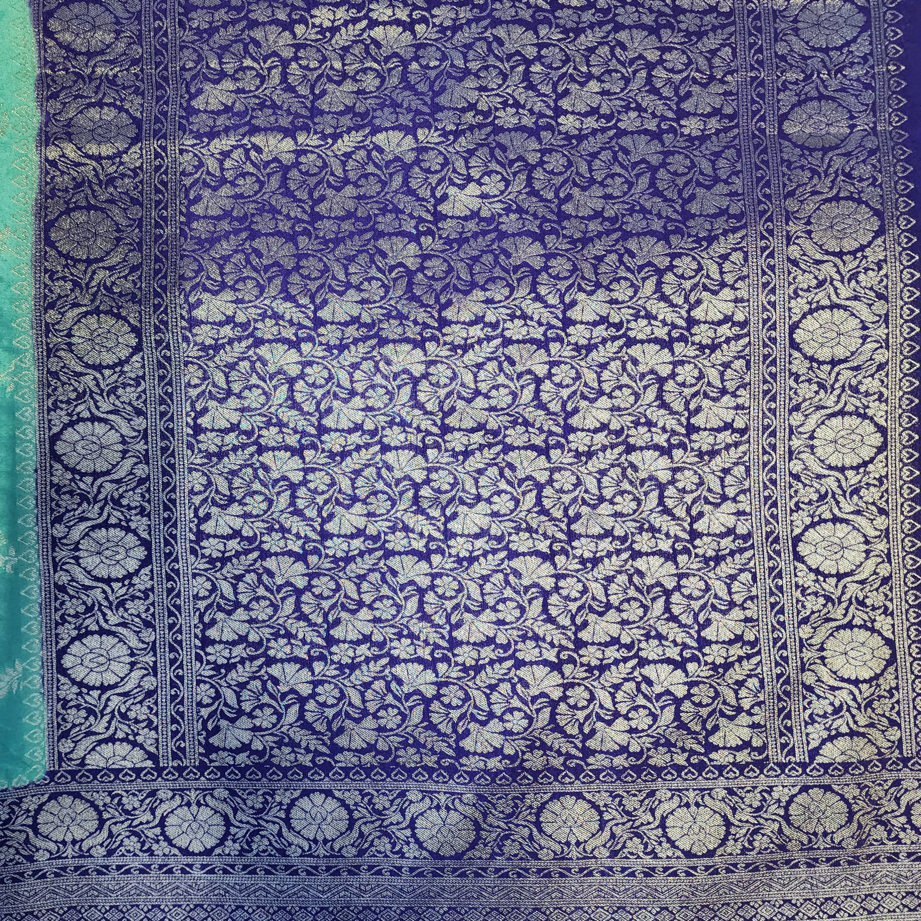Mint Green Crepe Chiffon Saree with Violet Border
