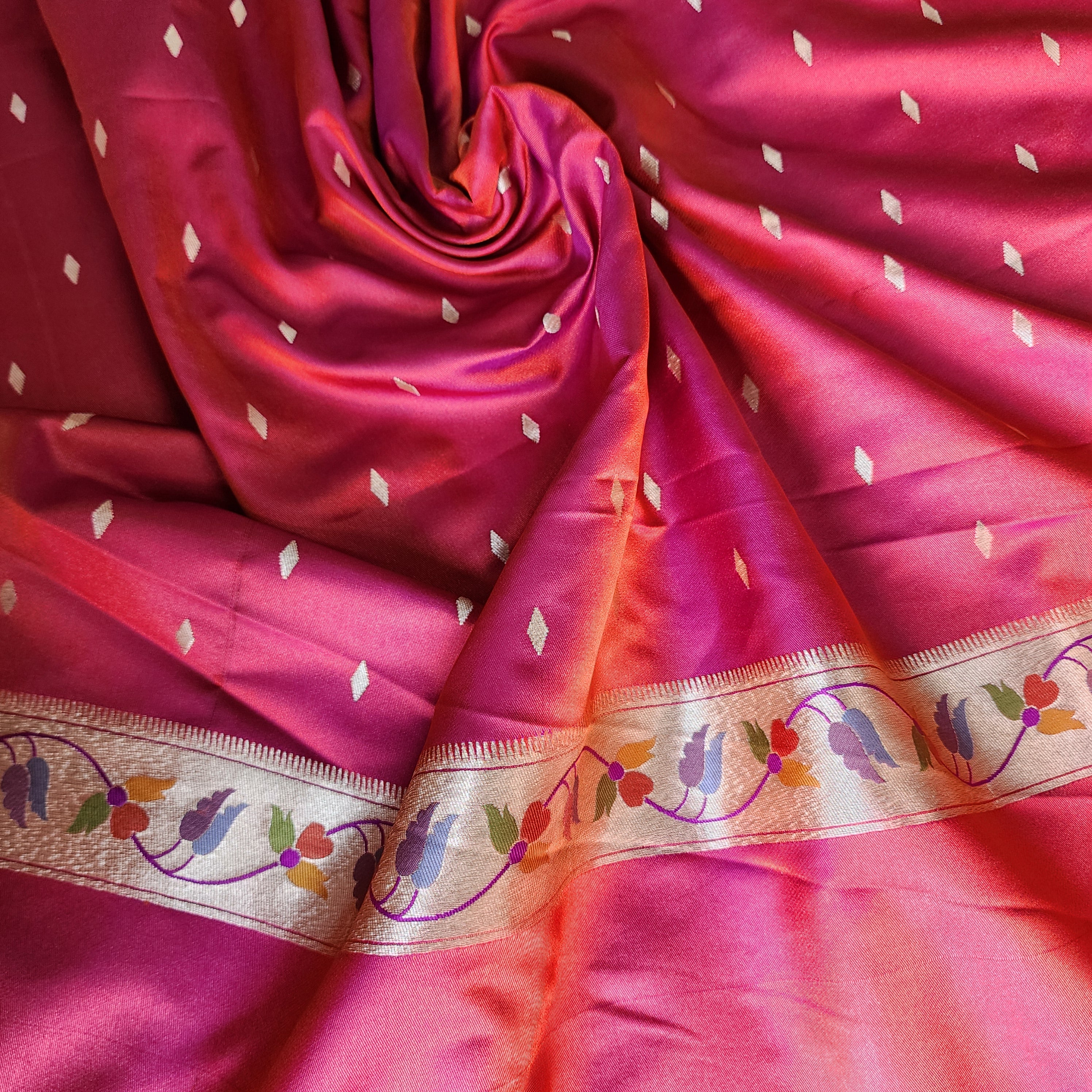 Raahi - Peachish Pink Paithani Silk Saree with Stitched Blouse