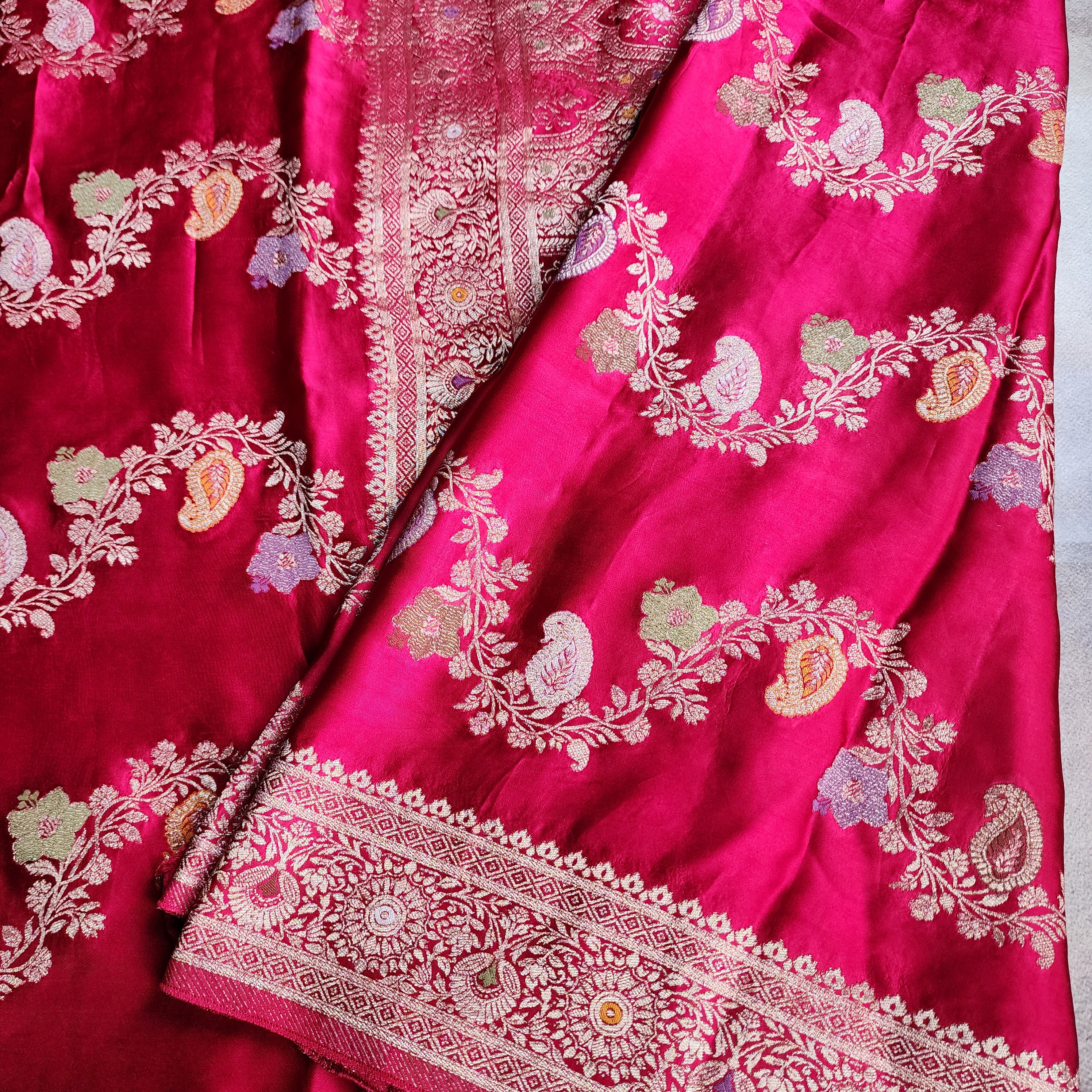 Deep Magenta Mashru Katan Silk Saree