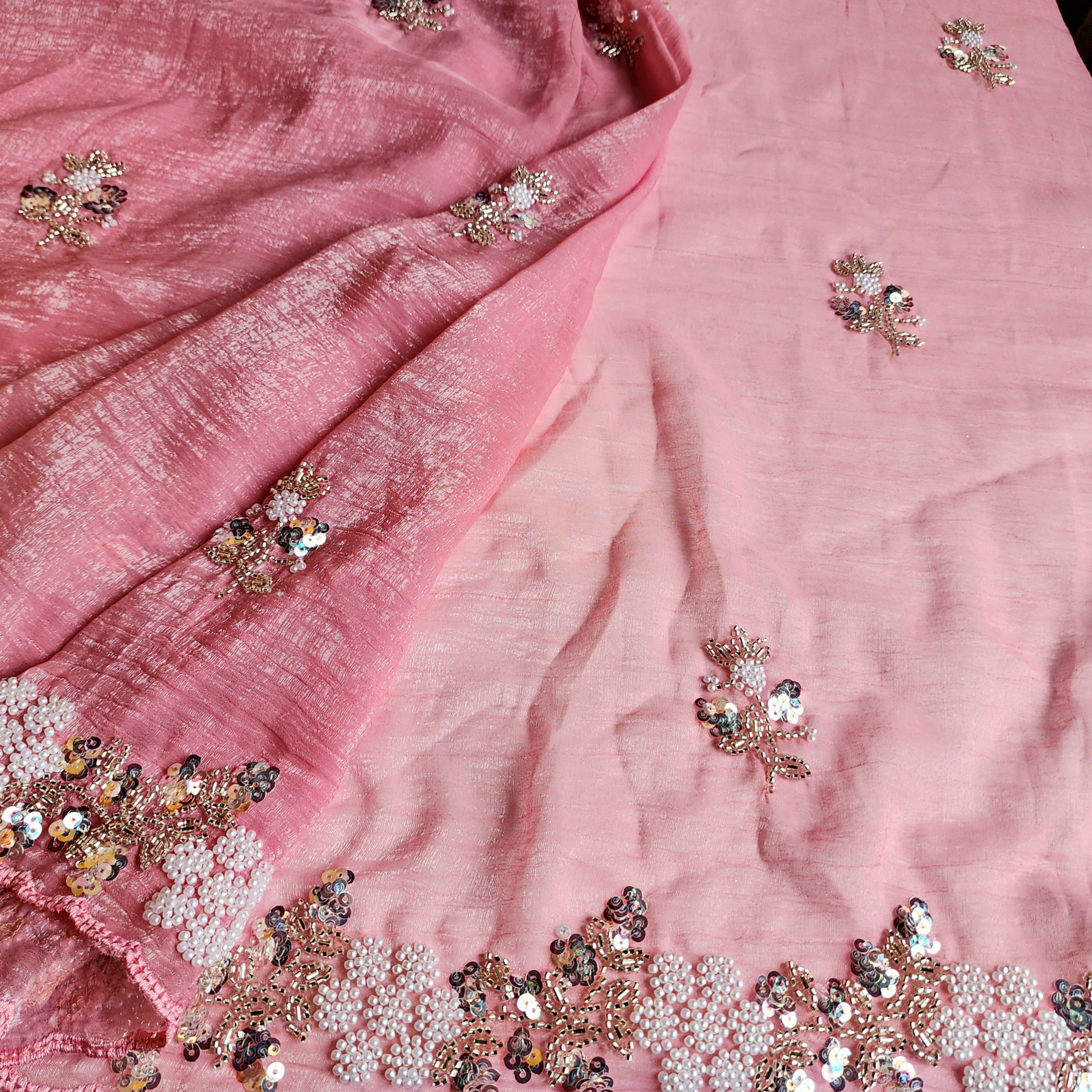 Soft Pink Designer Chiffon Silk Saree