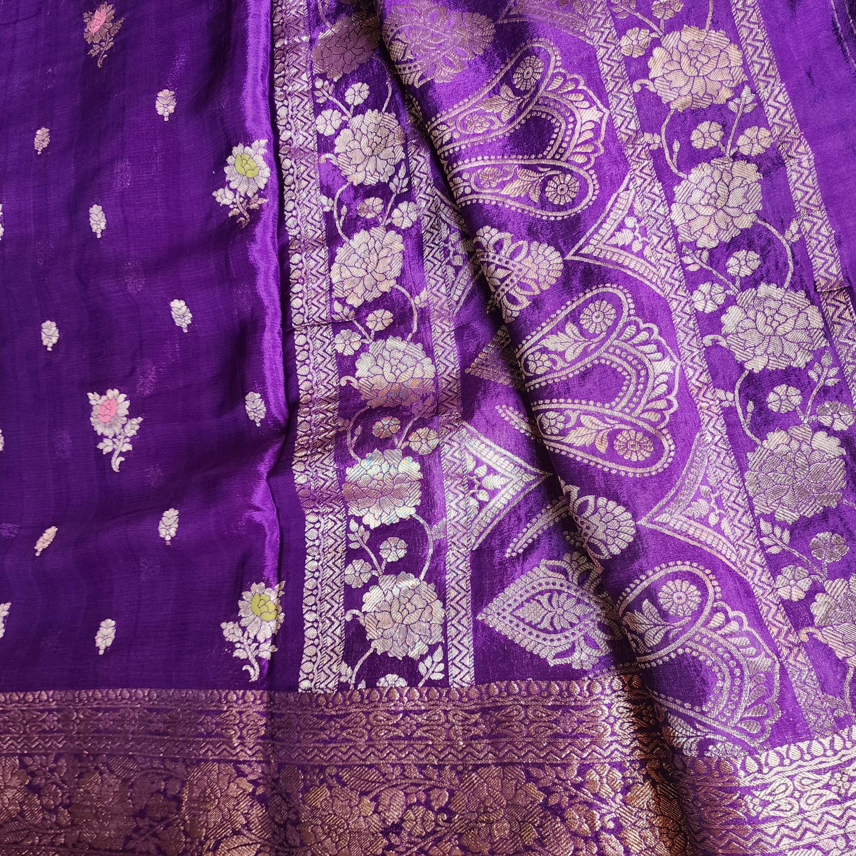 Royal Violet Pure Crepe Silk Saree with Gold Zari Border