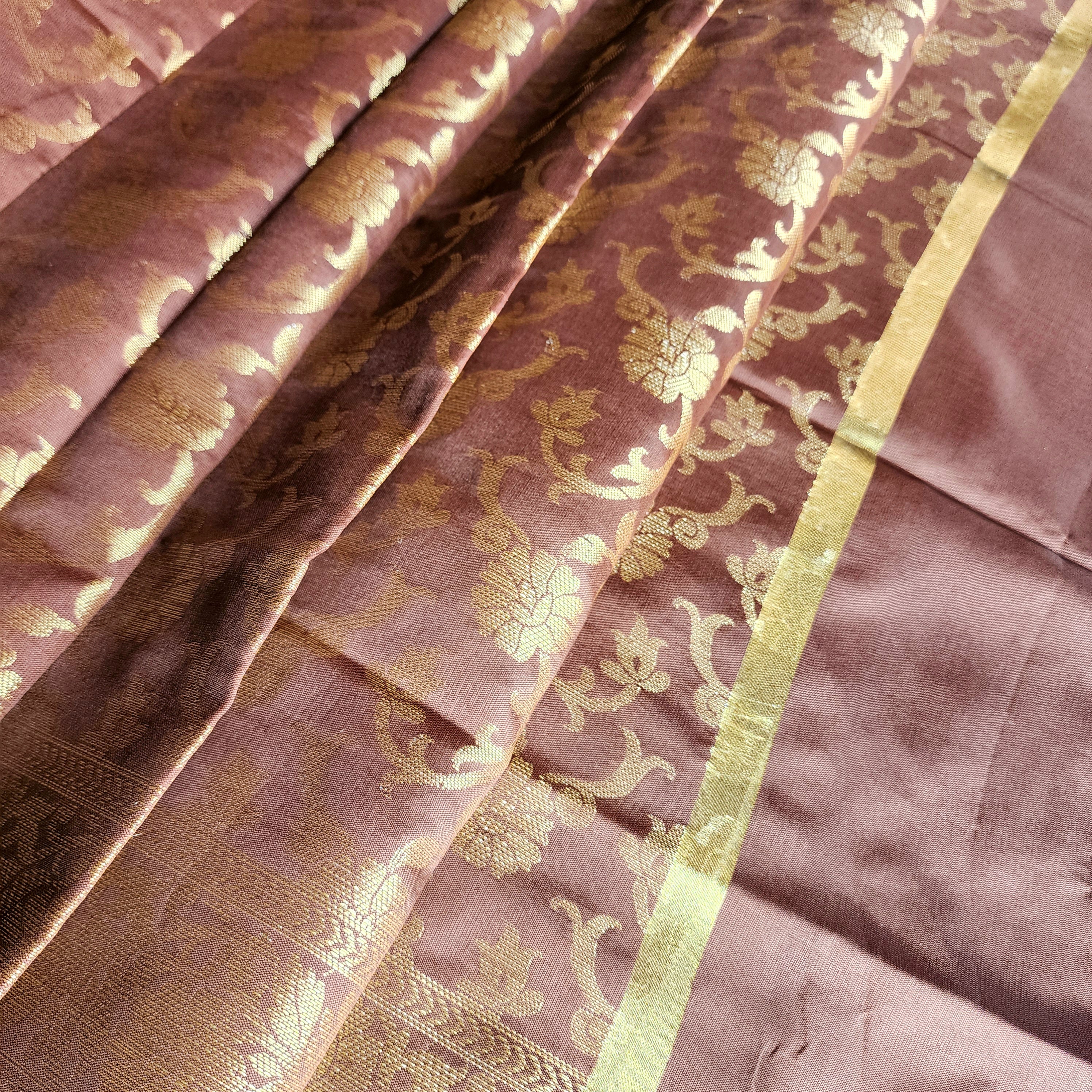 Copper Brown Banarasi Tapetta Silk Dupatta with Gold Floral Weave