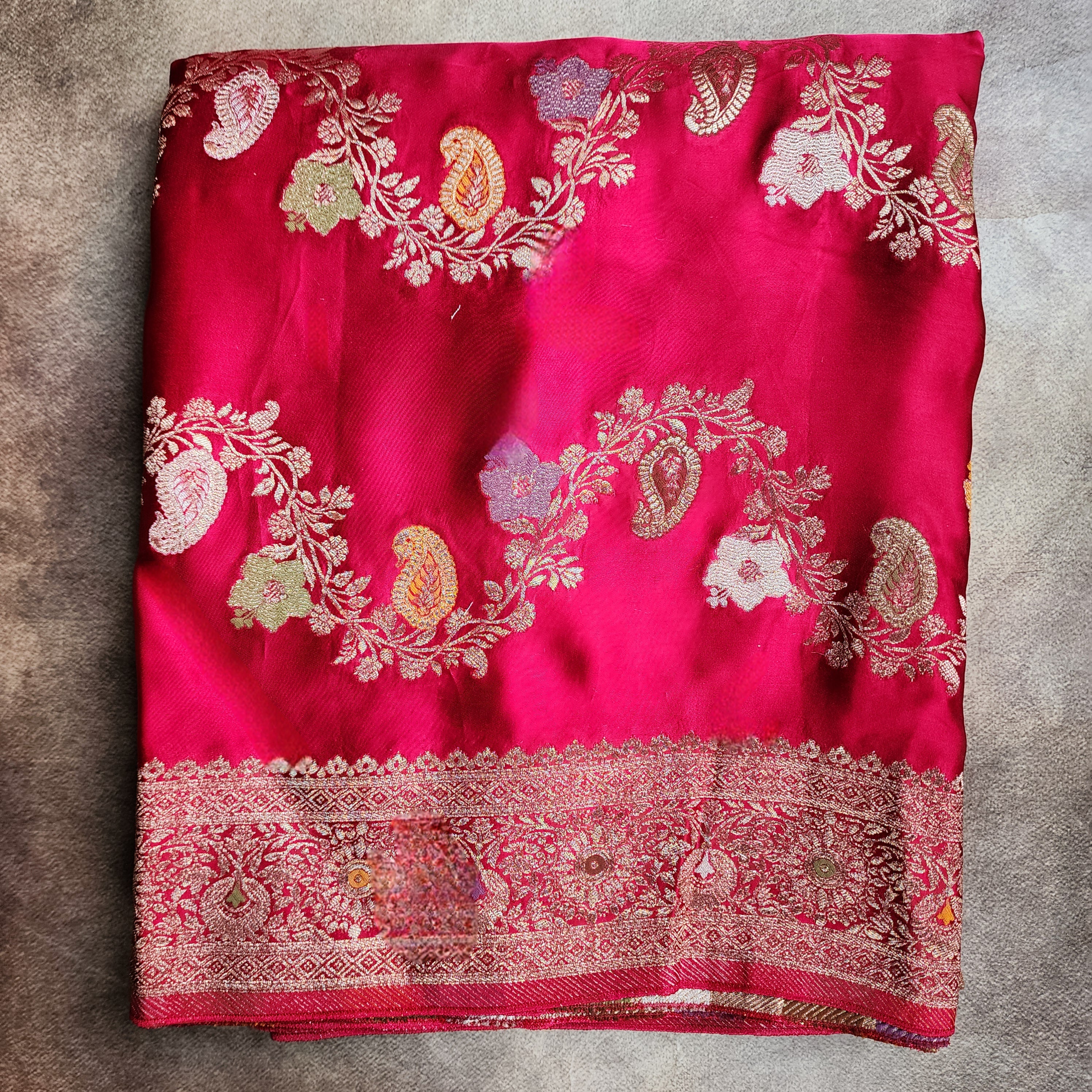 Deep Magenta Mashru Katan Silk Saree
