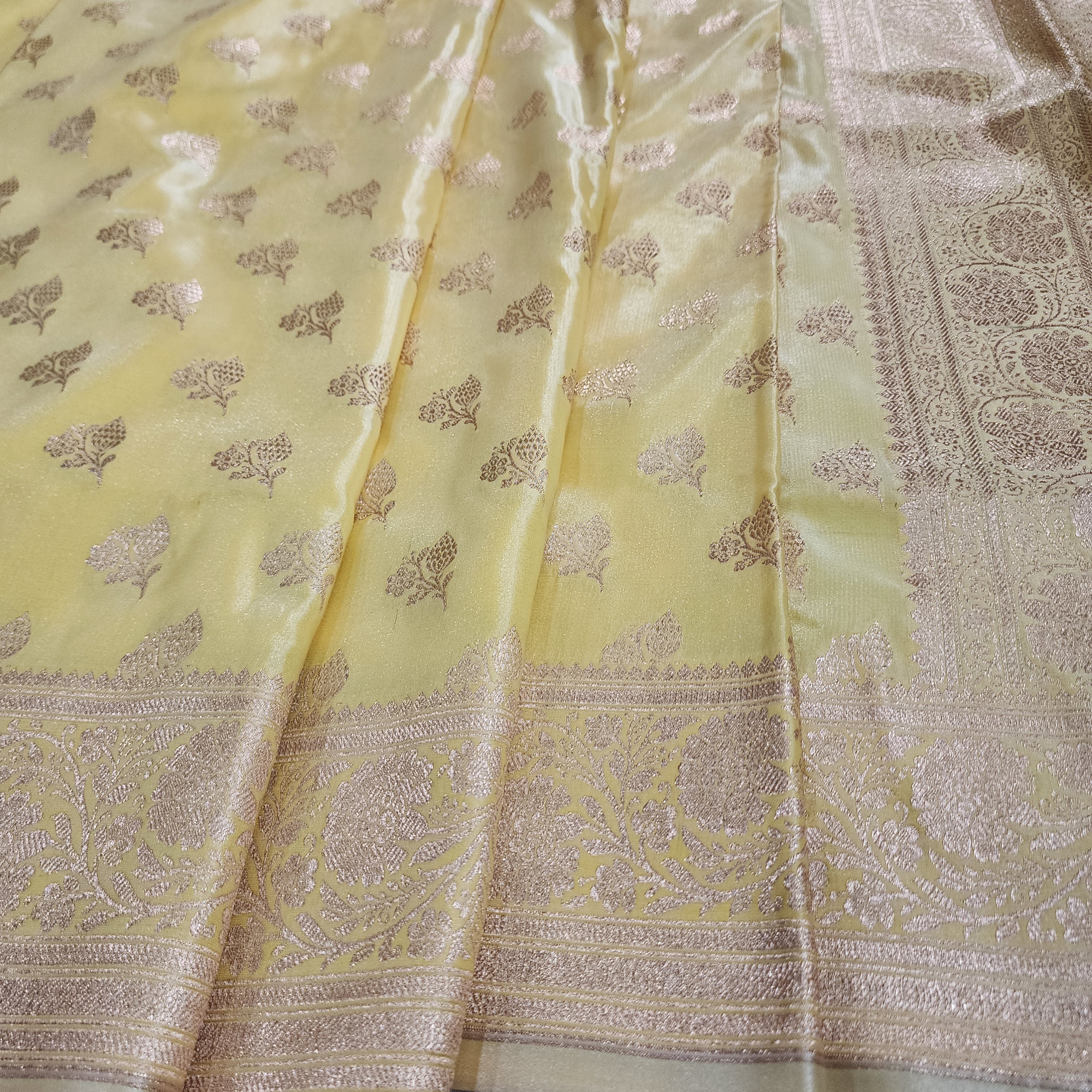Rich Lemon Yellow Banarasi Silk Saree with Gold Zari Weaving