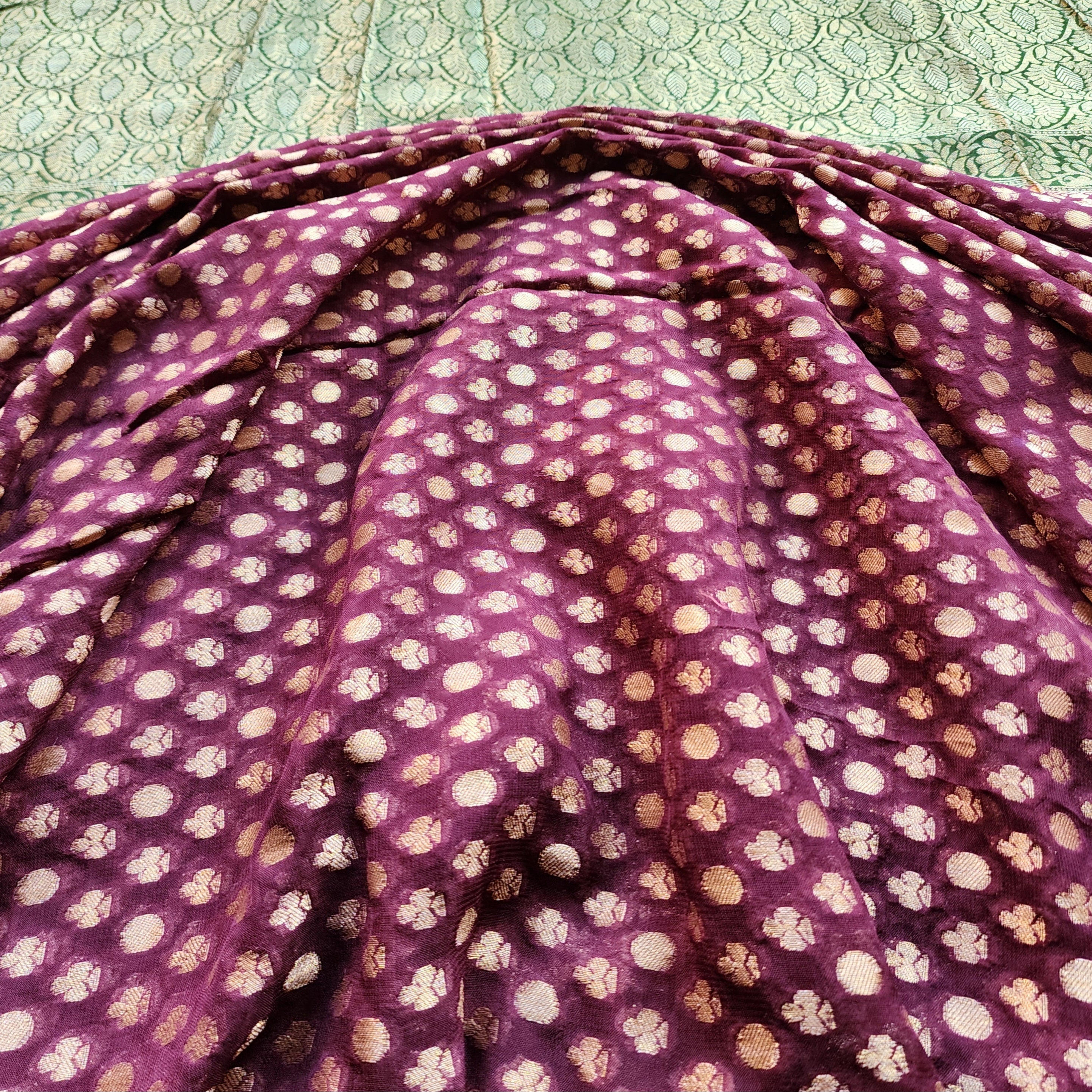 Purple Khaddi Georgette Pure Banarasi Saree with Green Border