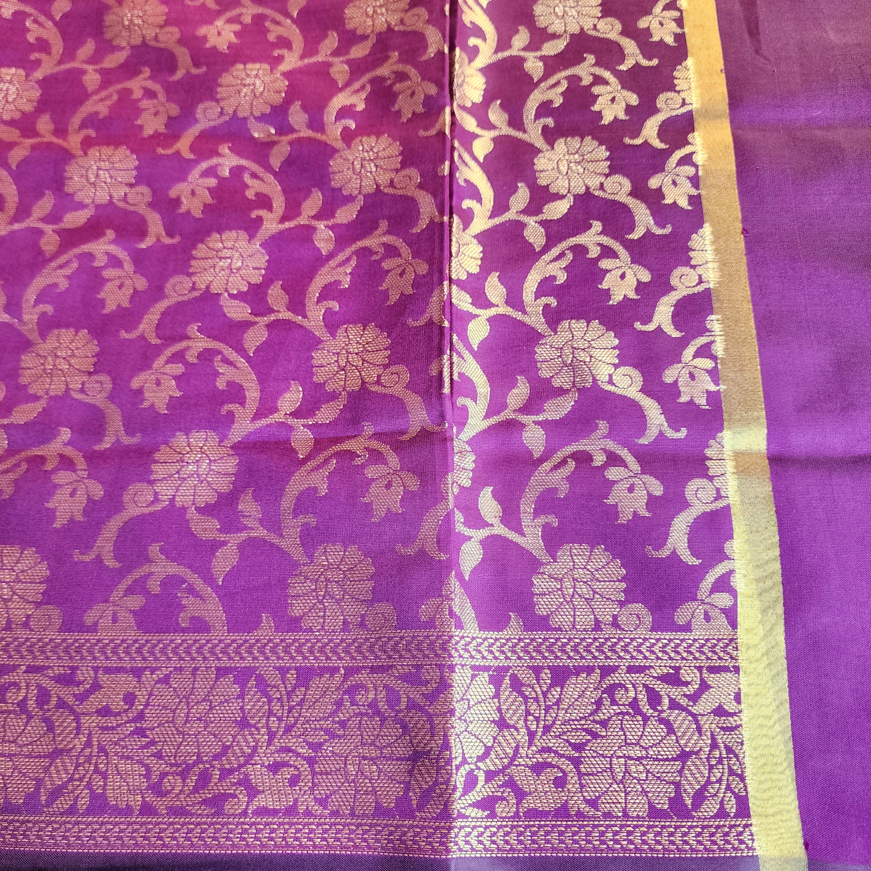 Magenta Purple Banarasi Tapetta Silk Dupatta with Gold Floral Weave