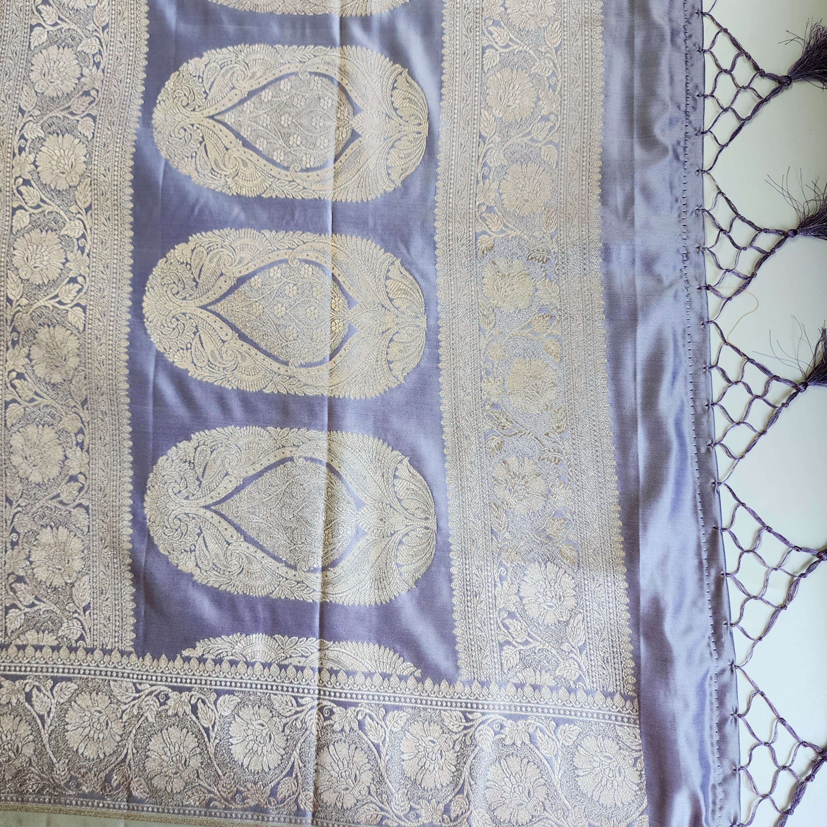 Pastel Lilac Banarasi Katan Silk Saree with Light Gold Zari weaving