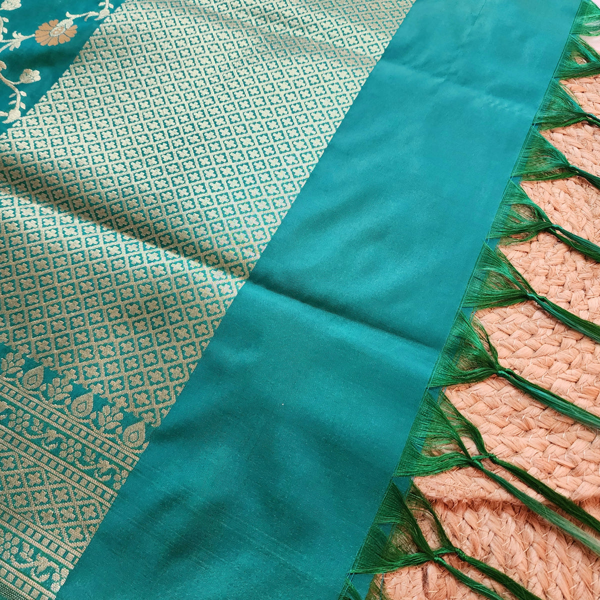 Banarasi Silk Floral Jaal Dupatta - Deep Teal