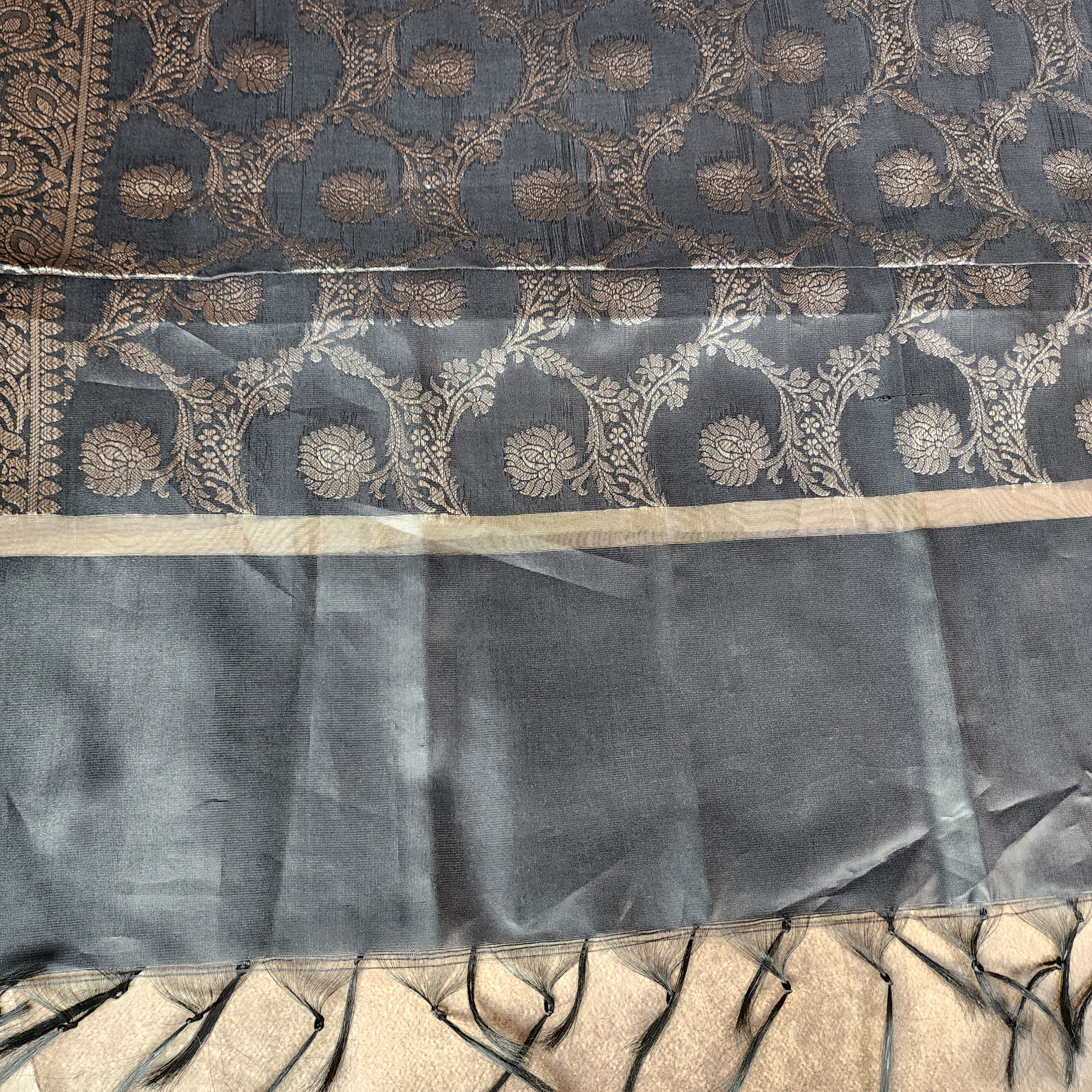 Black Semi Silk Zari Dupatta