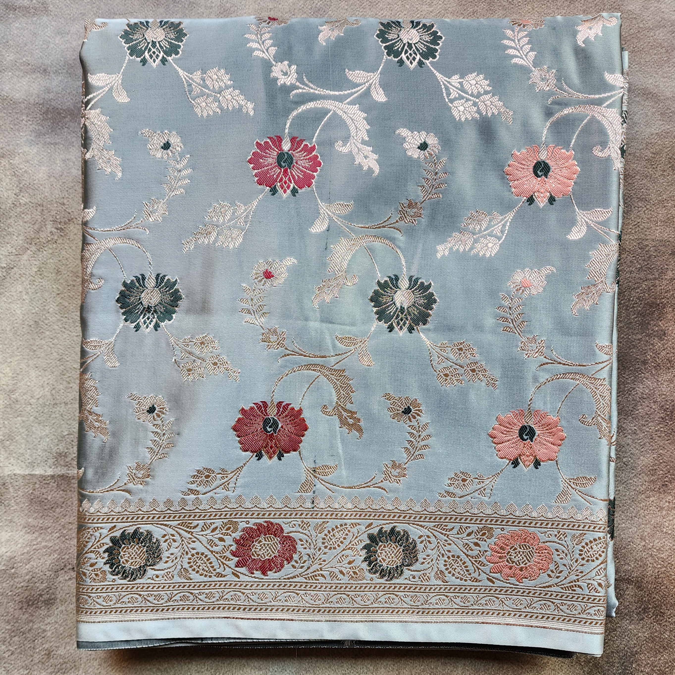 Enriched Banarasi Katan Silk Saree | Sea Green Multicolor Meenakari Floral Jaal