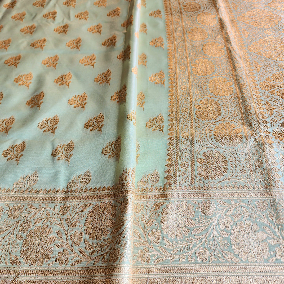 Rich Mint Green Banarasi Silk Saree with Gold Zari Weaving