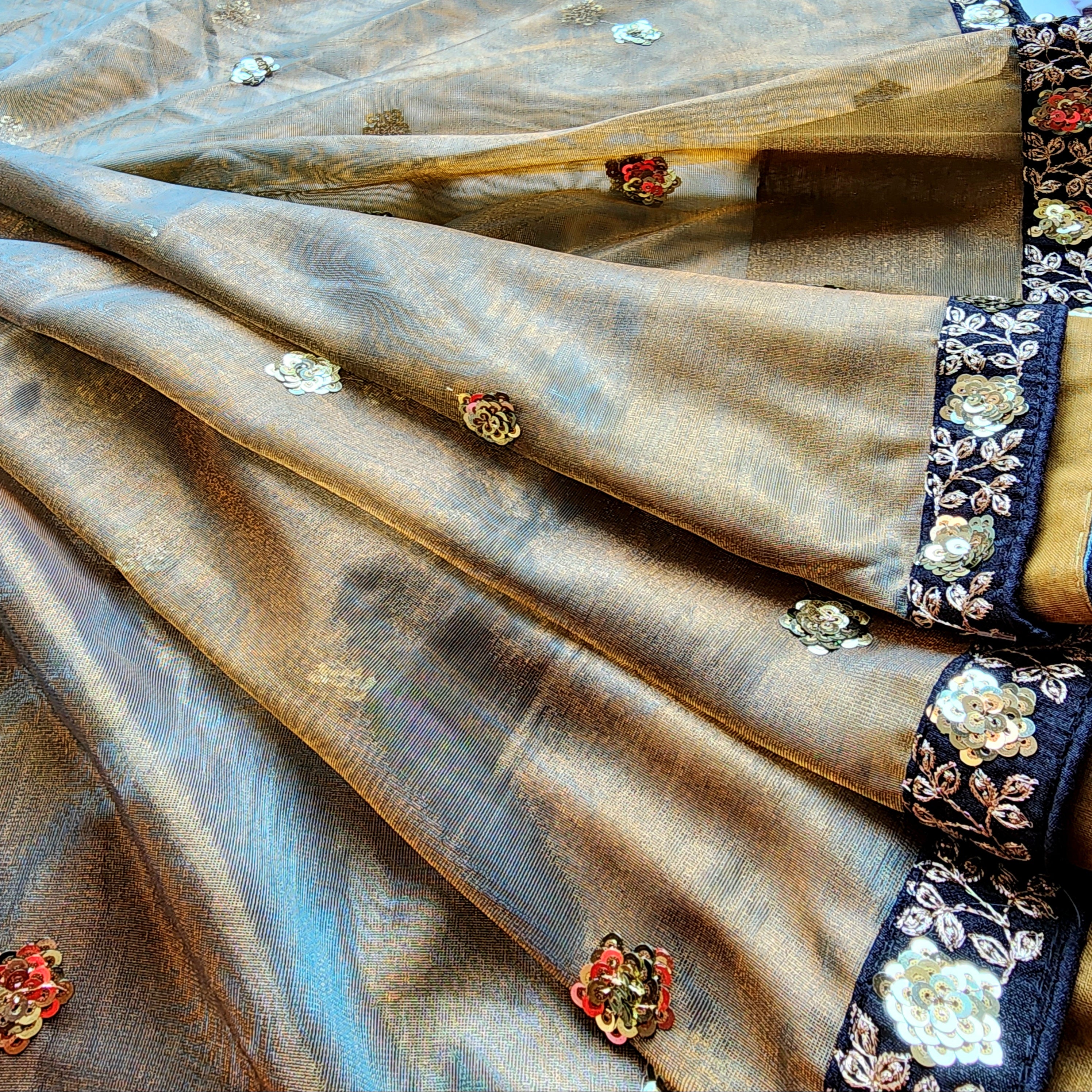 Olive Green Designer Net Saree with Heavy Embroidery Border