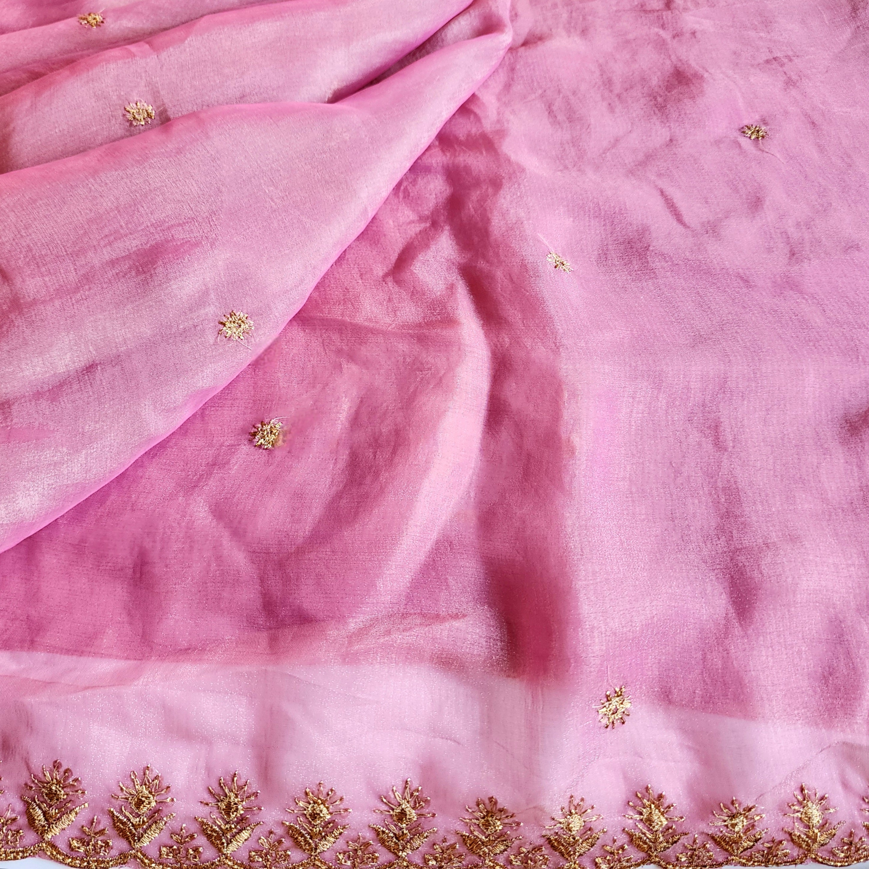 Blush Rose Gold Designer Tissue Silk Saree