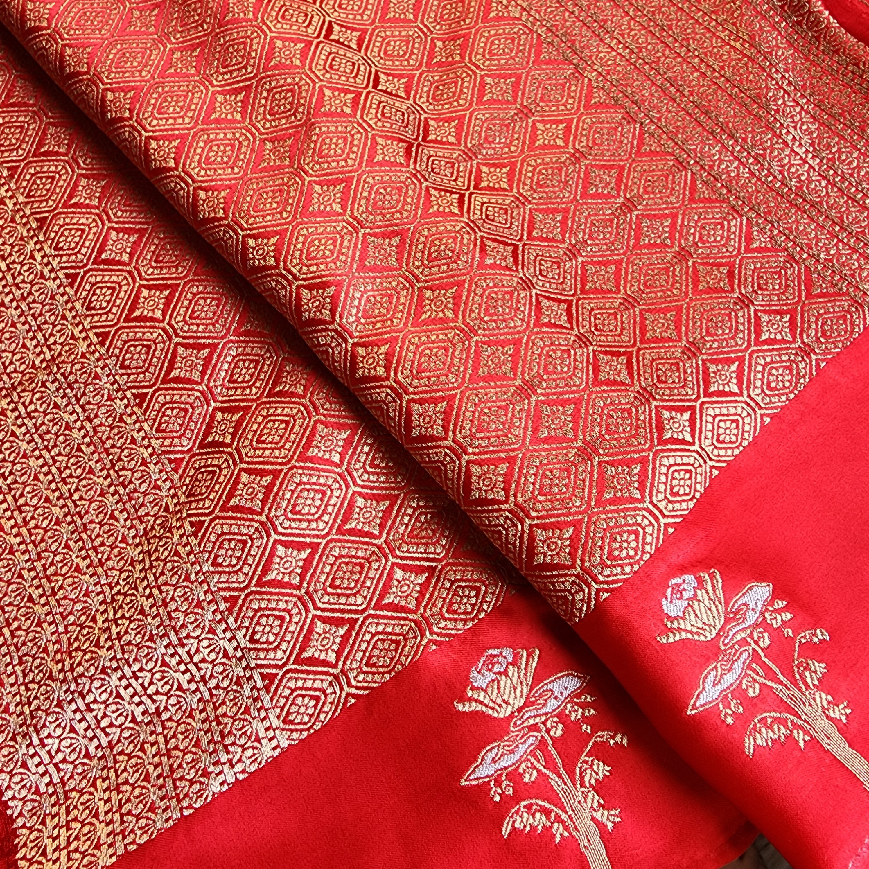 Crimson Red Mashru Tanchoi Saree with Gold Zari