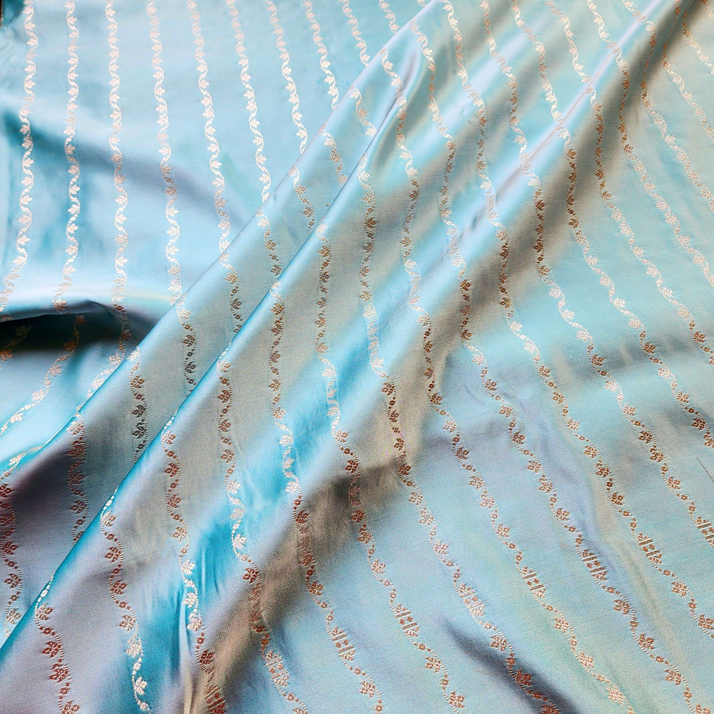 Pastel Sky Blue Banarasi Katan Silk Saree with Light Gold Zari weaving