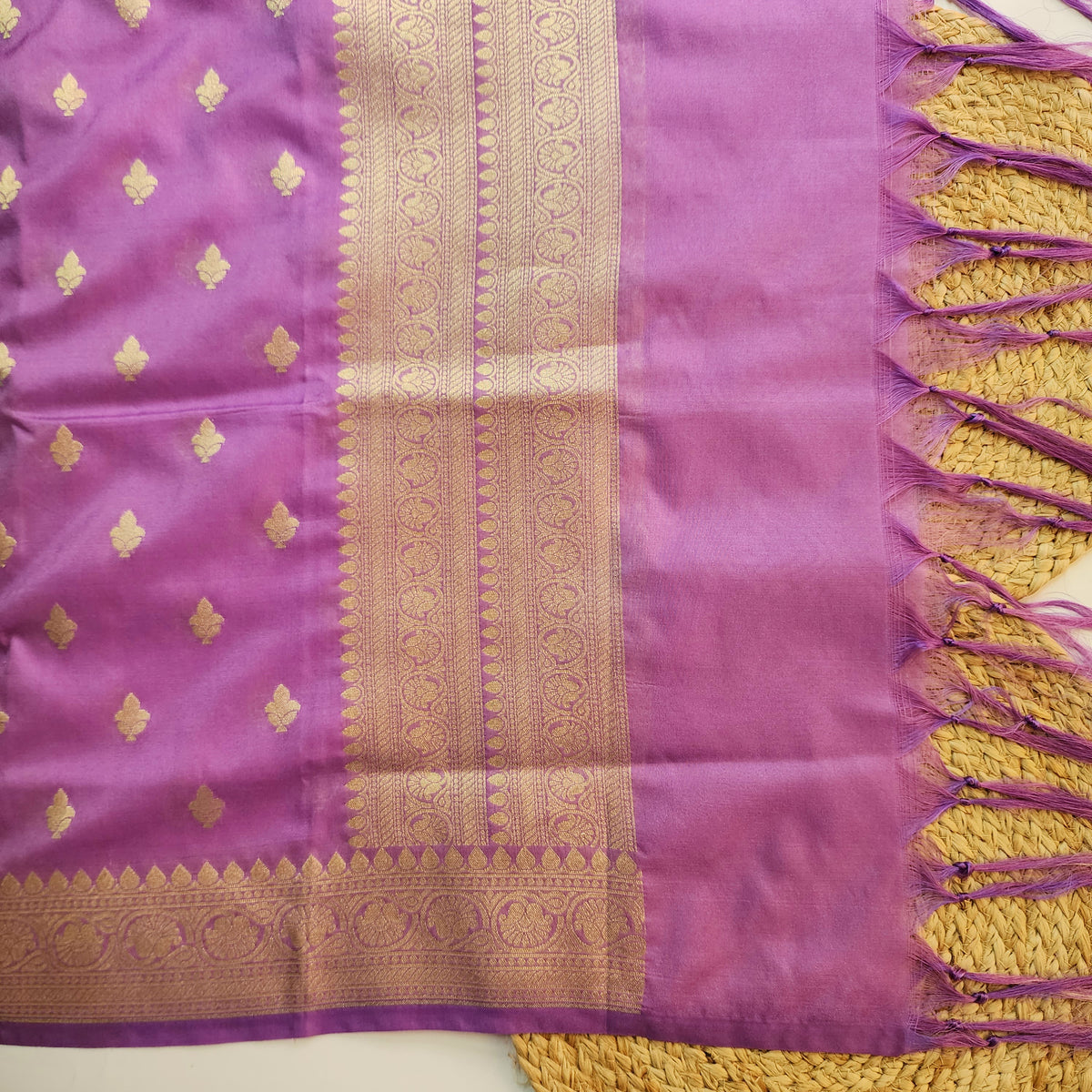 Purple Zari Banarasi Tapetta Silk Leaf Weave Dupatta