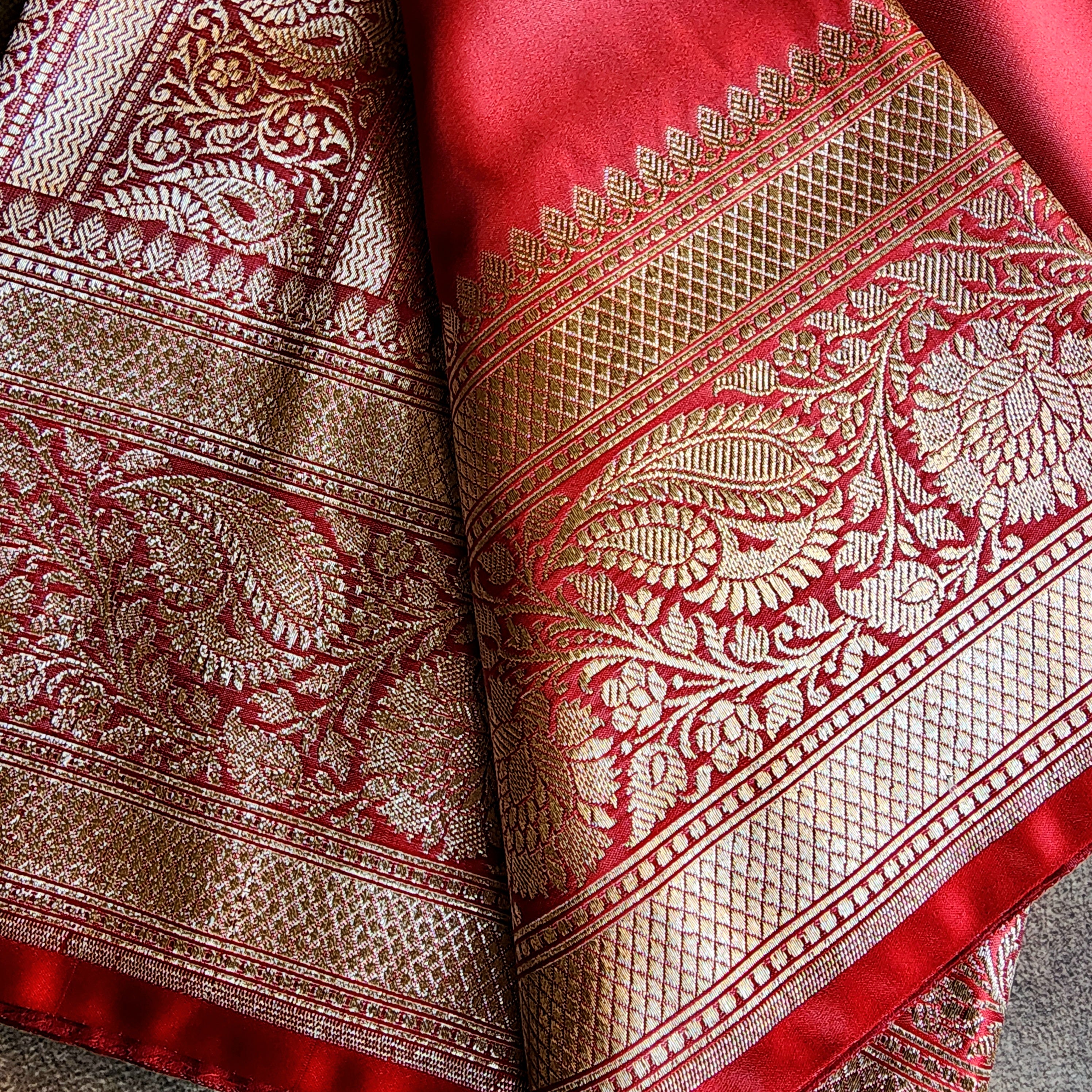 Rich Rose Pink Pure Banarasi Katan Silk Saree with light Gold Zari Weaving