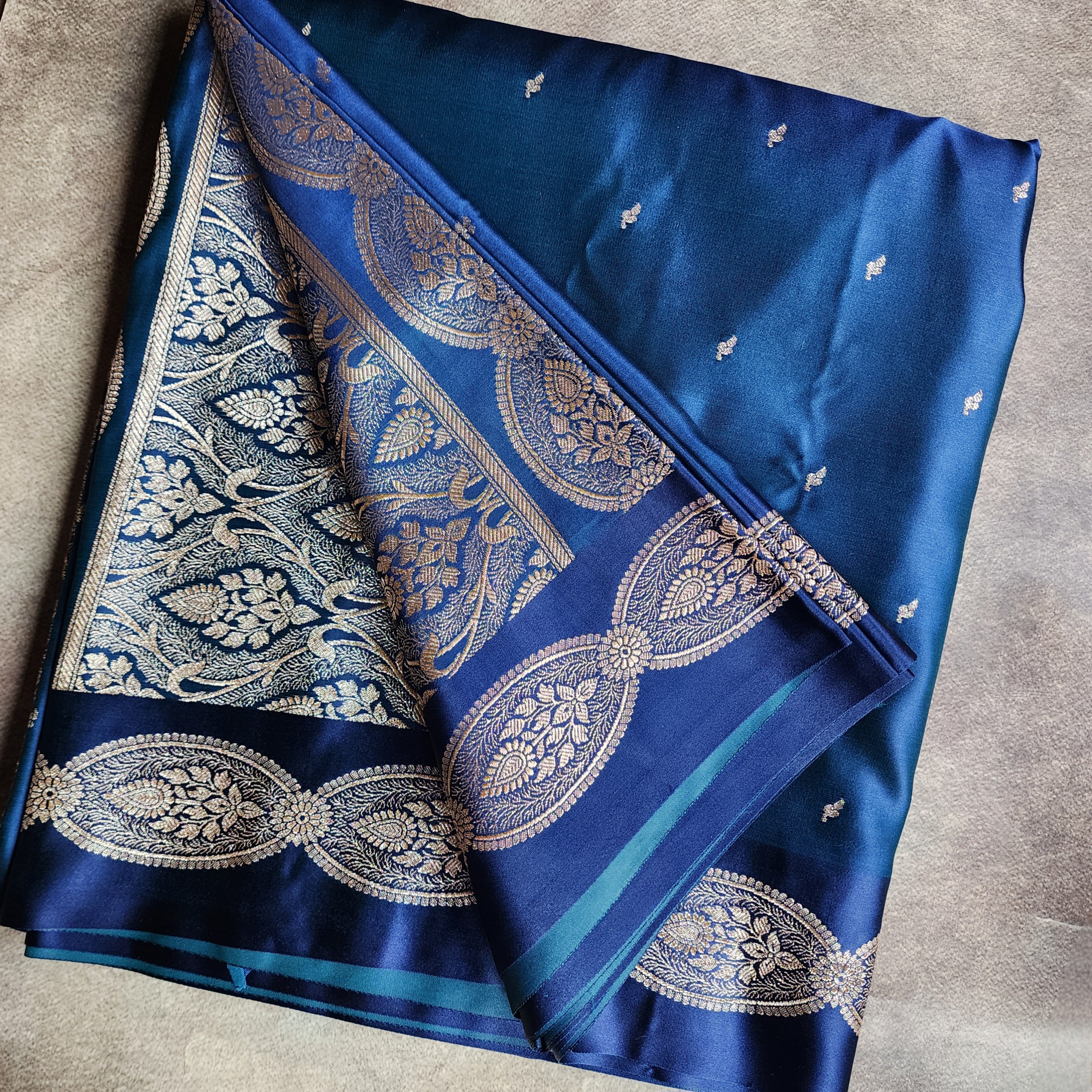 Royal Blue Banarasi Katan Silk Saree with Gold Zari Weaving