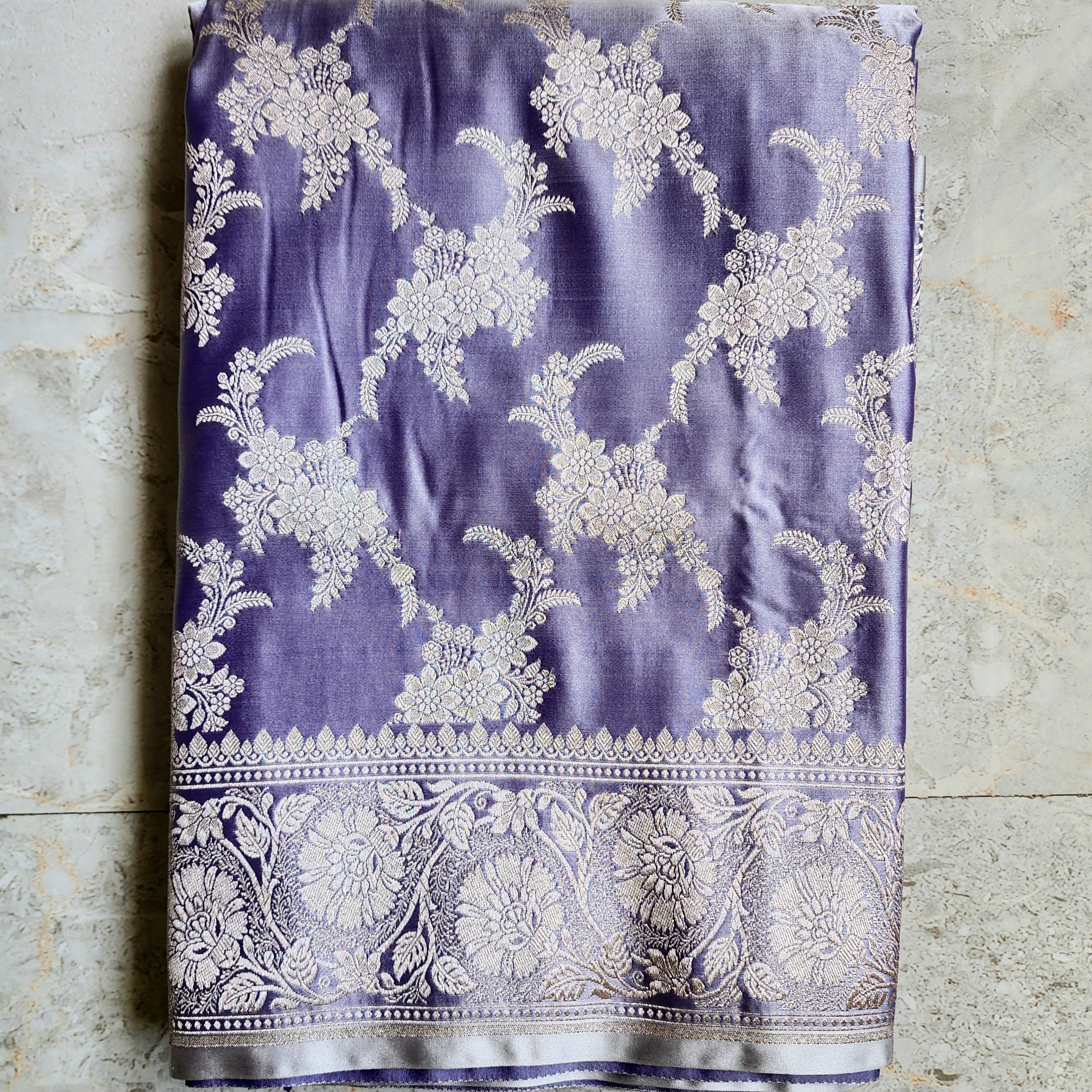 Mauve Banarasi Katan Silk Saree with Floral Vine Jaal