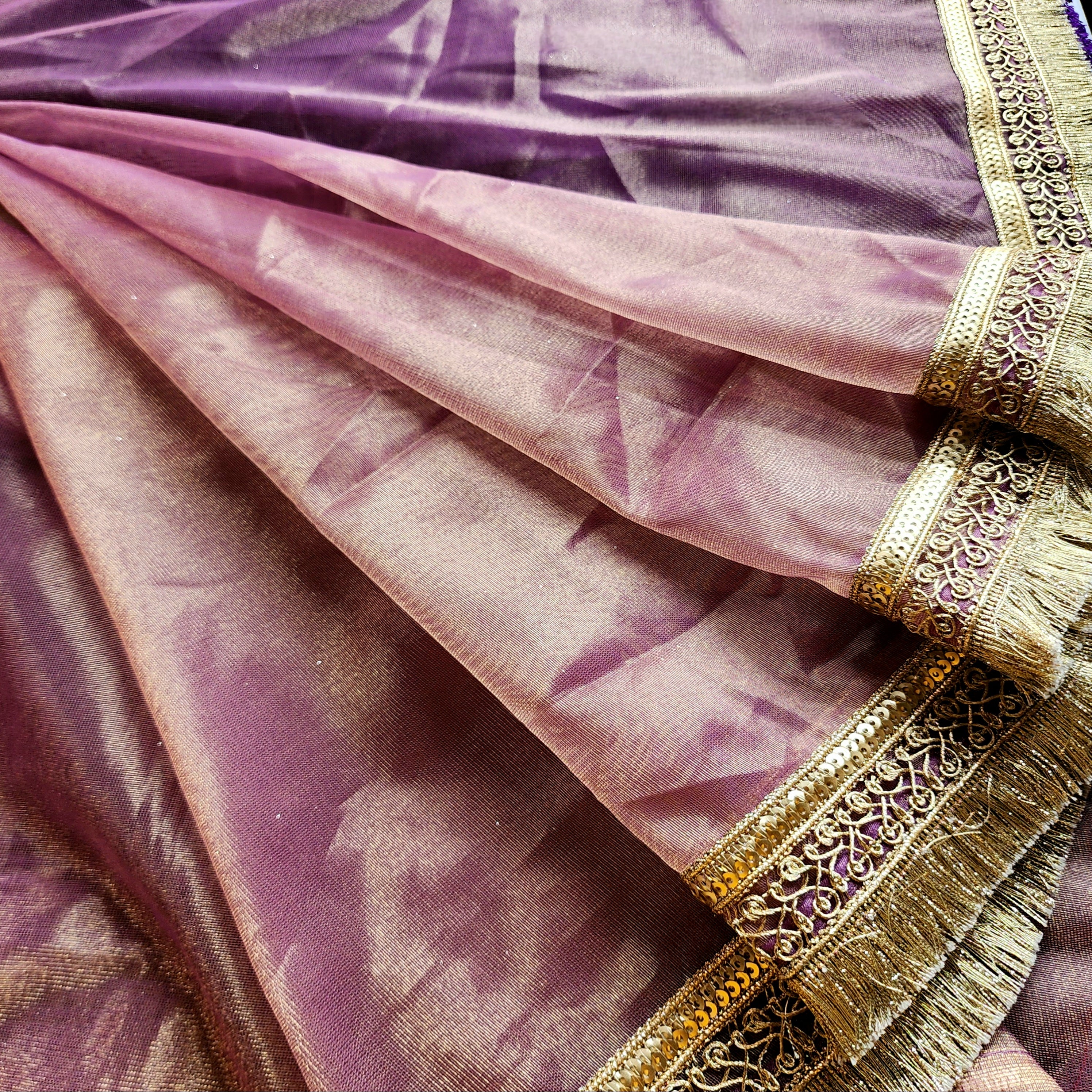 Metallic Mauve Designer Tissue Net Saree